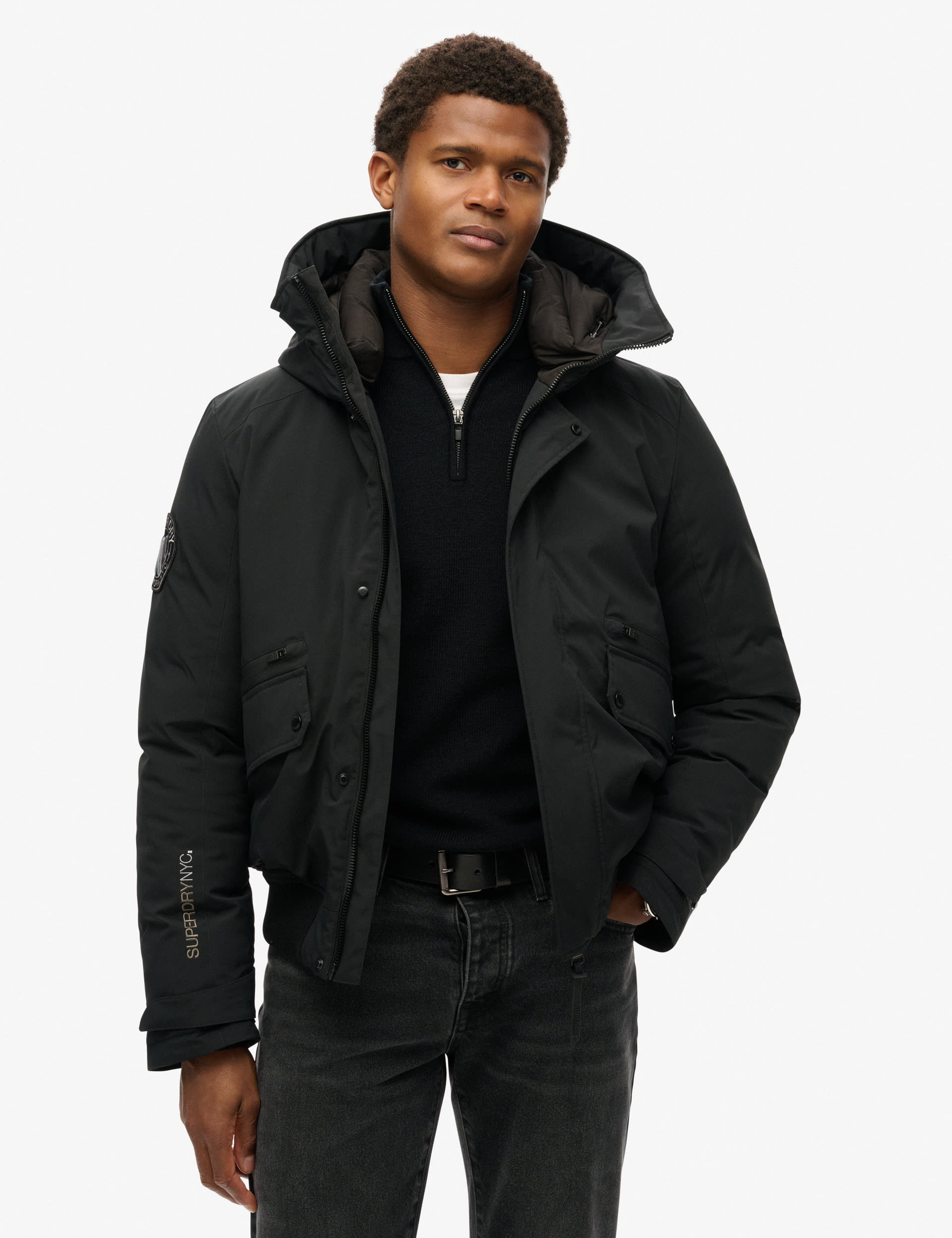 Superdry Men's Padded Hooded Bomber Jacket - Black, Black