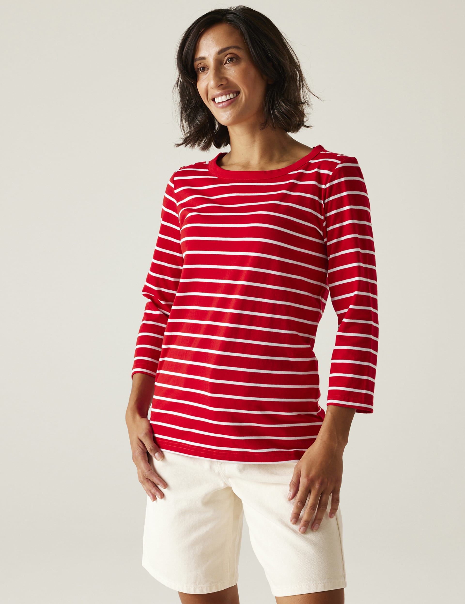 Regatta Women's Batylette Cotton Rich Striped Top - 14 - Red, Red