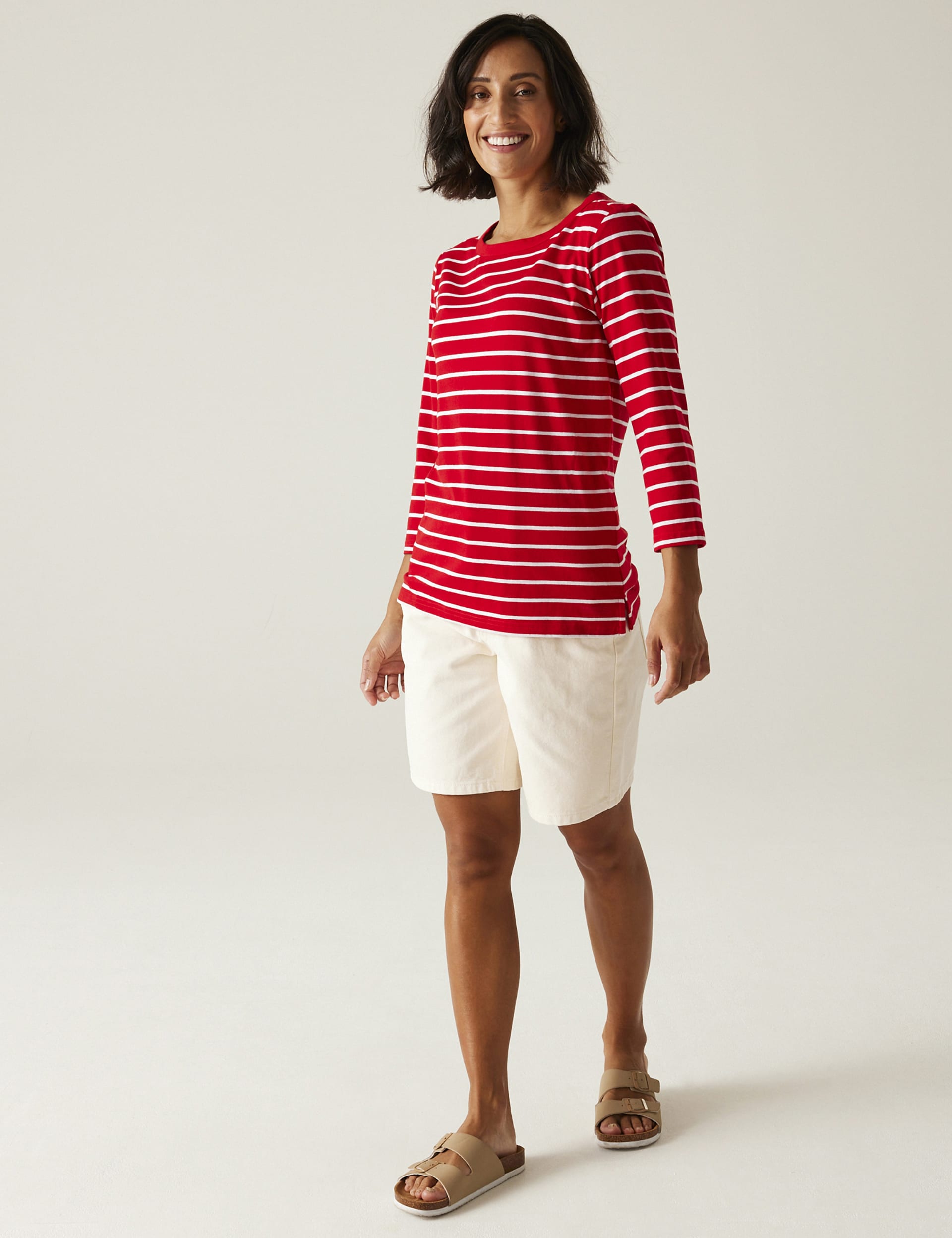 Regatta Women's Batylette Cotton Rich Striped Top - 14 - Red, Red