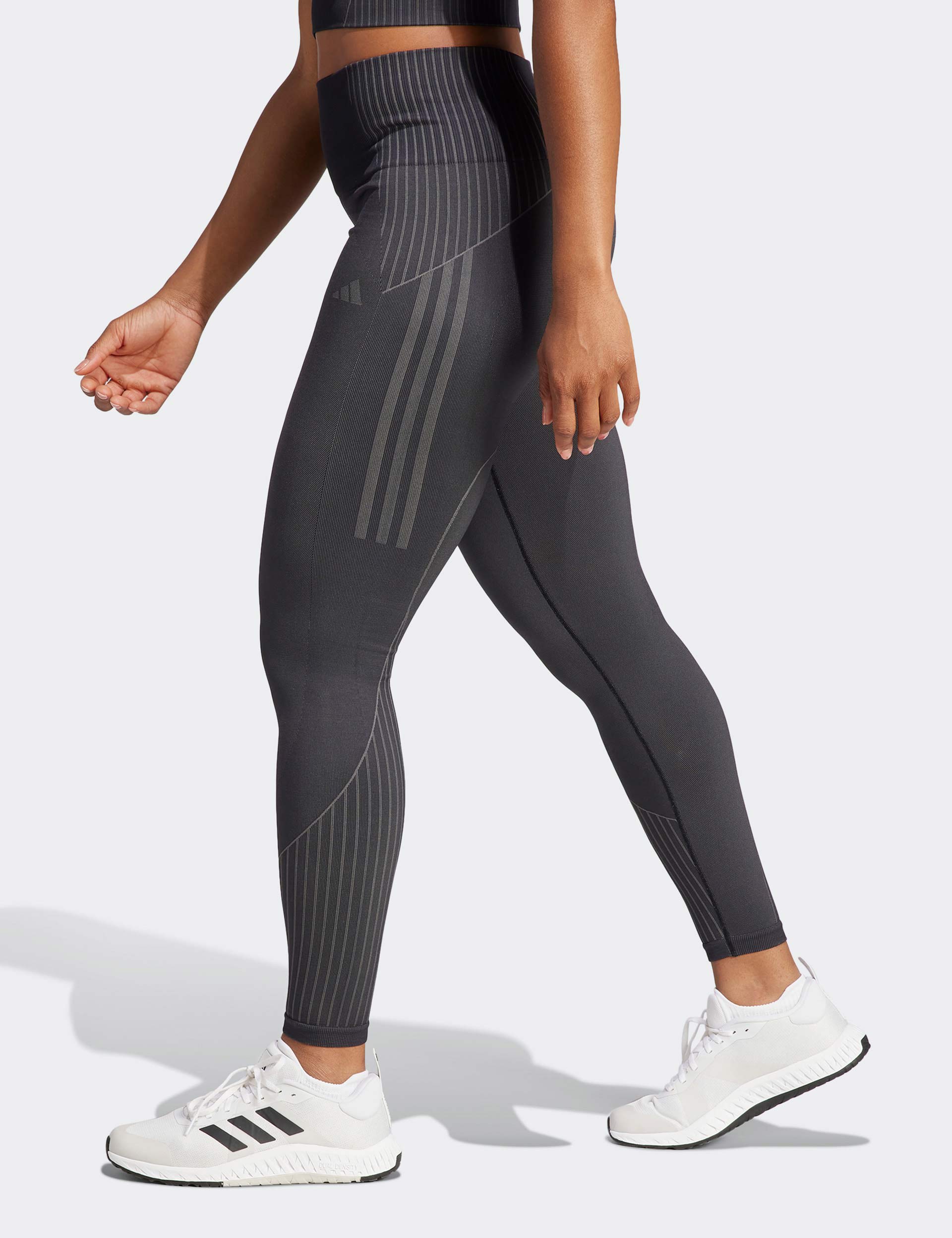 Adidas Women's Seamless Striped High Waisted Leggings - XS - Black Mix, Black Mix