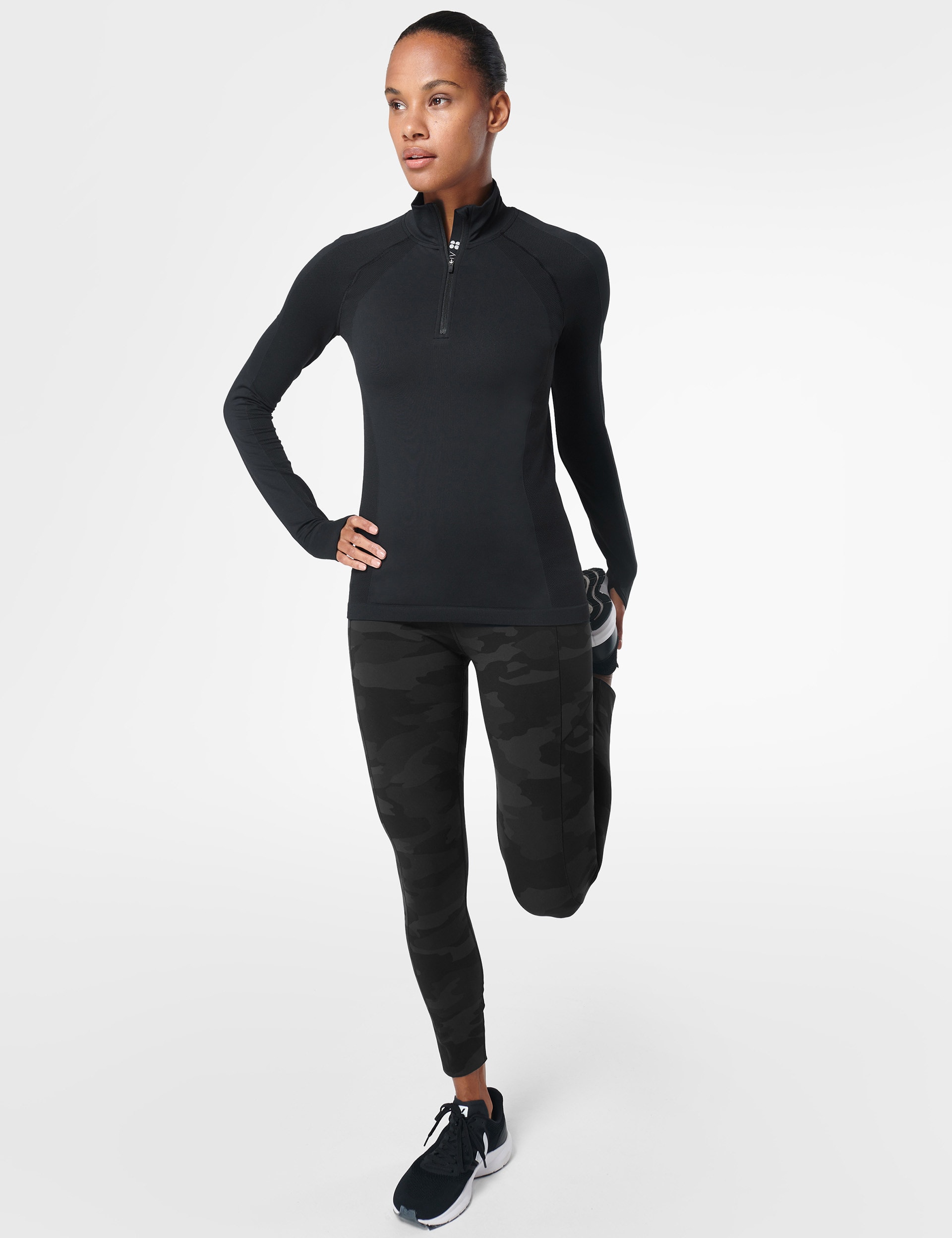 Sweaty Betty Women's Athlete Funnel Neck Half Zip Fitted Top - M - Black, Black