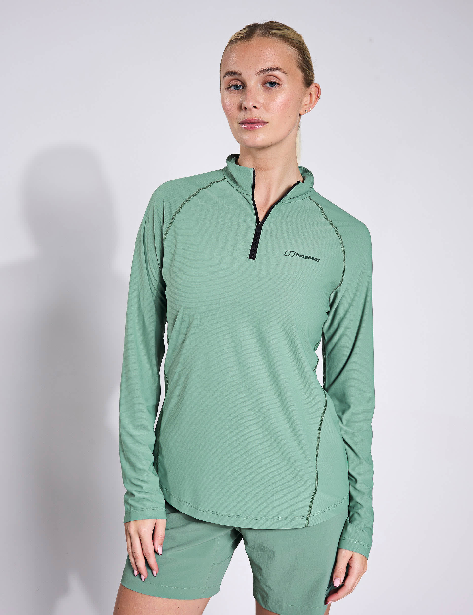 Berghaus Women's 24/7 High Neck Half Zip Long Sleeve Top - 12 - Light Green, Lilac,Light Green