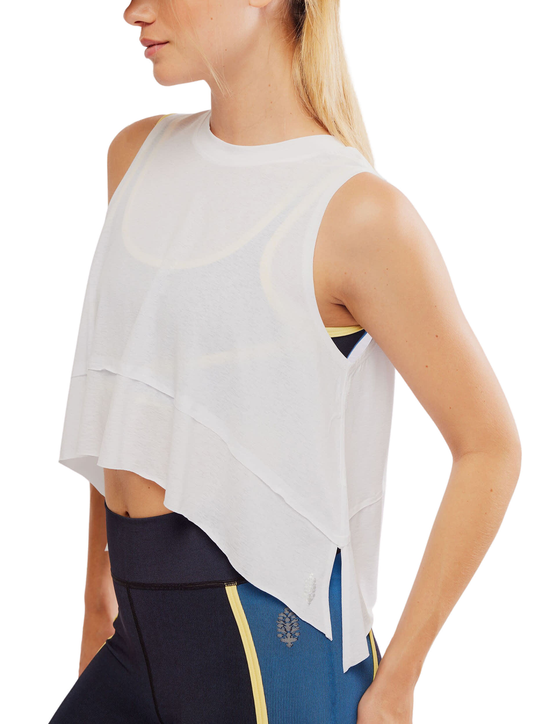 Fp Movement Women's Tempo Crew Neck Relaxed Crop Vest Top - White, White,Light Green