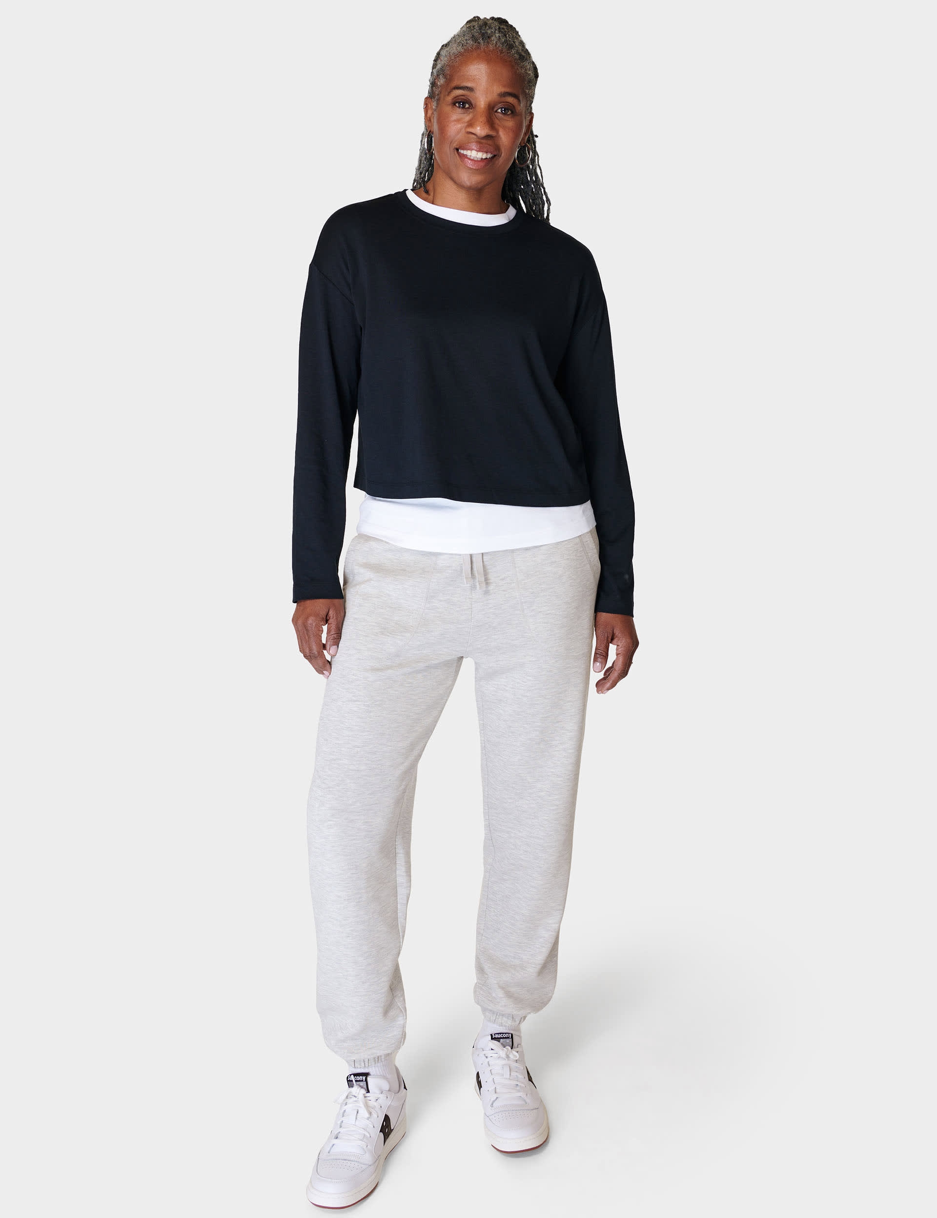 Sweaty Betty Women's Essential Crew Neck Crop Top - Black, Black,White