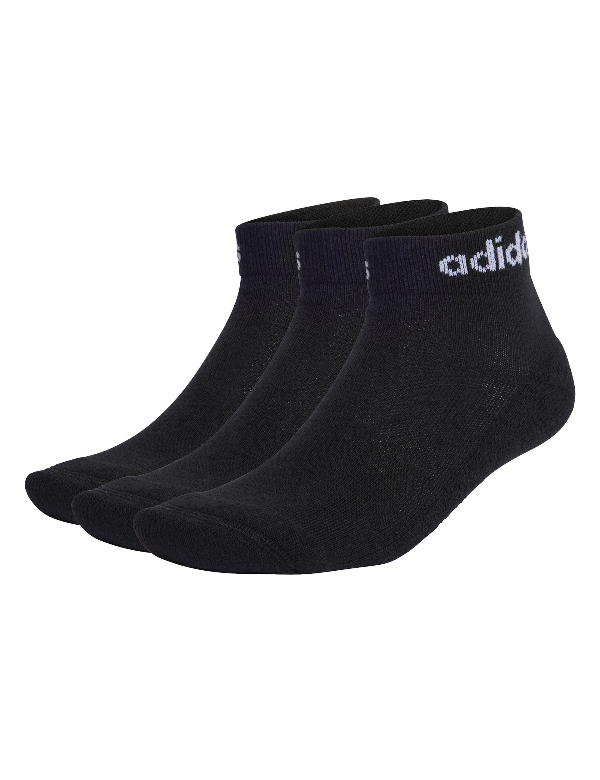 Adidas Women's 3pk Linear Cotton Rich Logo Ankle Socks - M - Black, White,Black