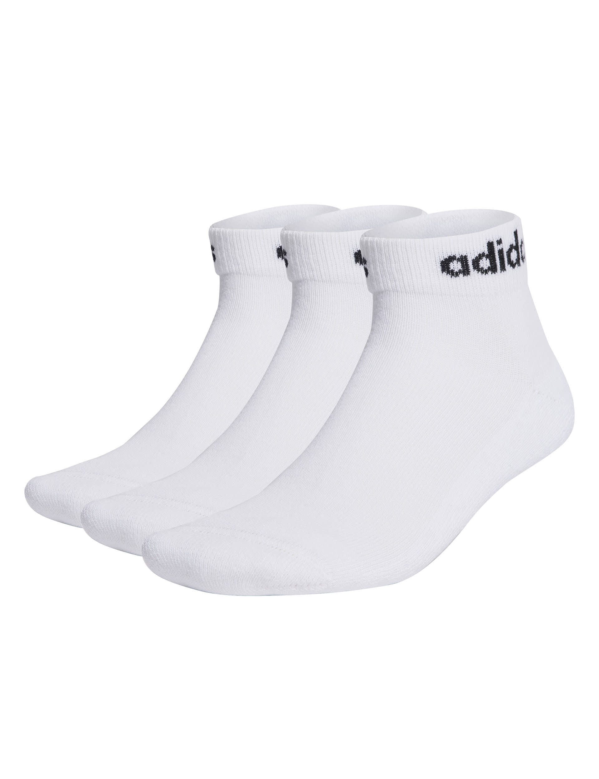 Adidas Women's 3pk Linear Cotton Rich Logo Ankle Socks - M - White, Black,White