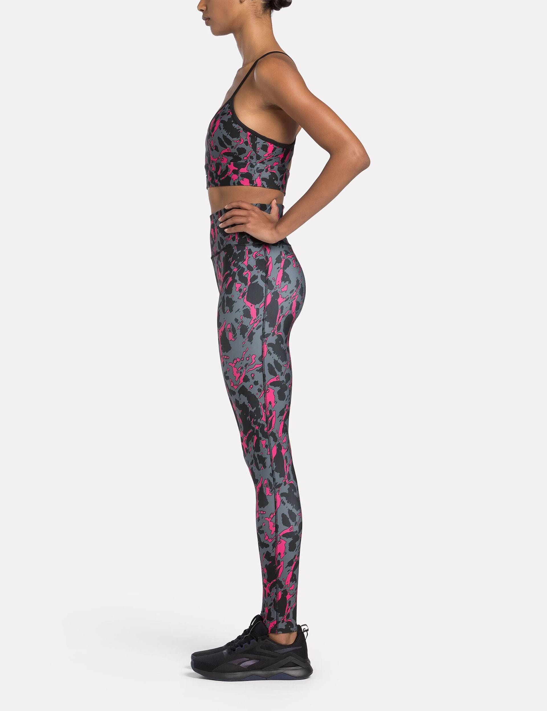 Reebok Women's Printed High Waisted Leggings - Black Mix, Black Mix