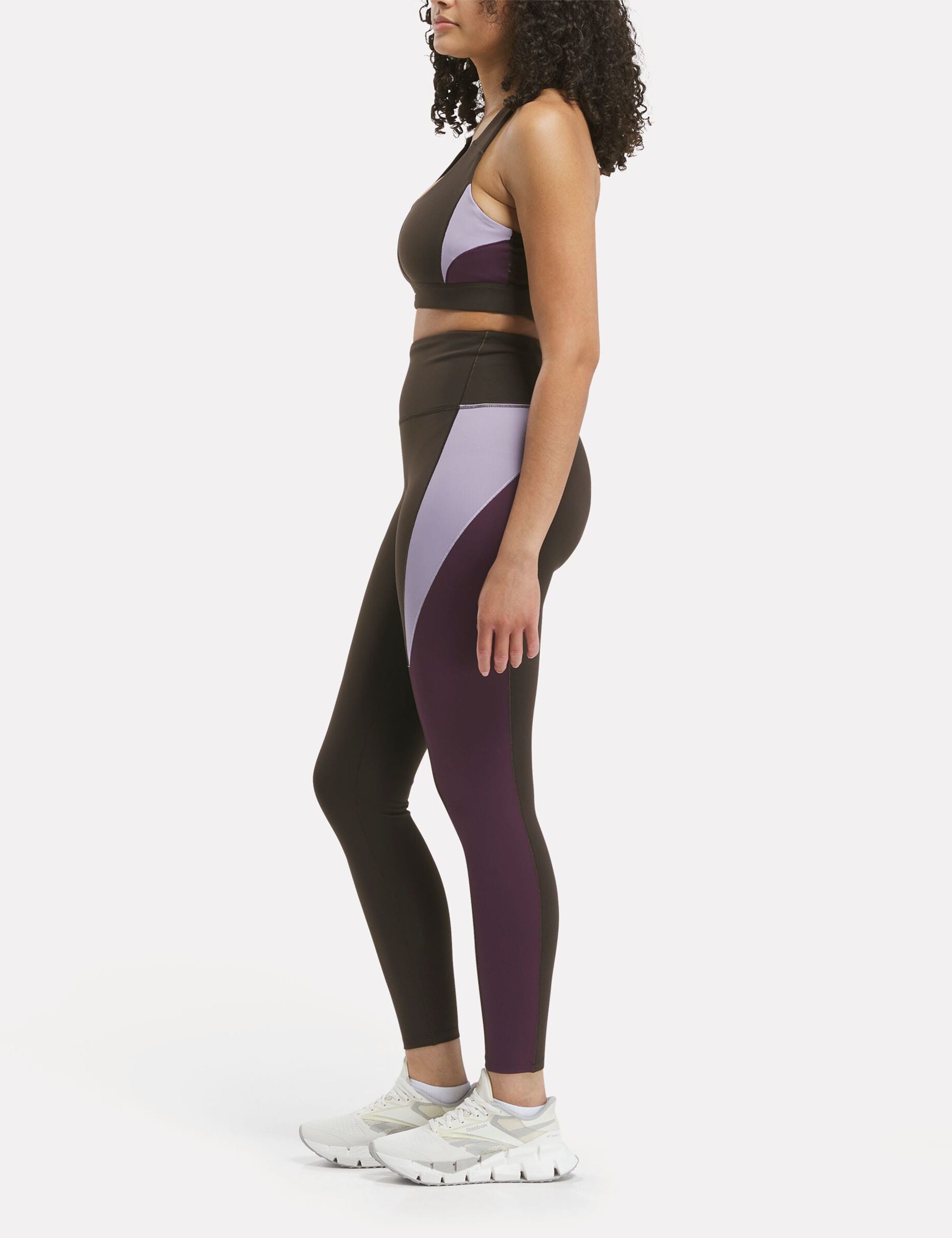 Reebok Women's Lux Colour Block High Waisted Leggings - M - Purple Mix, Purple Mix,Black Mix