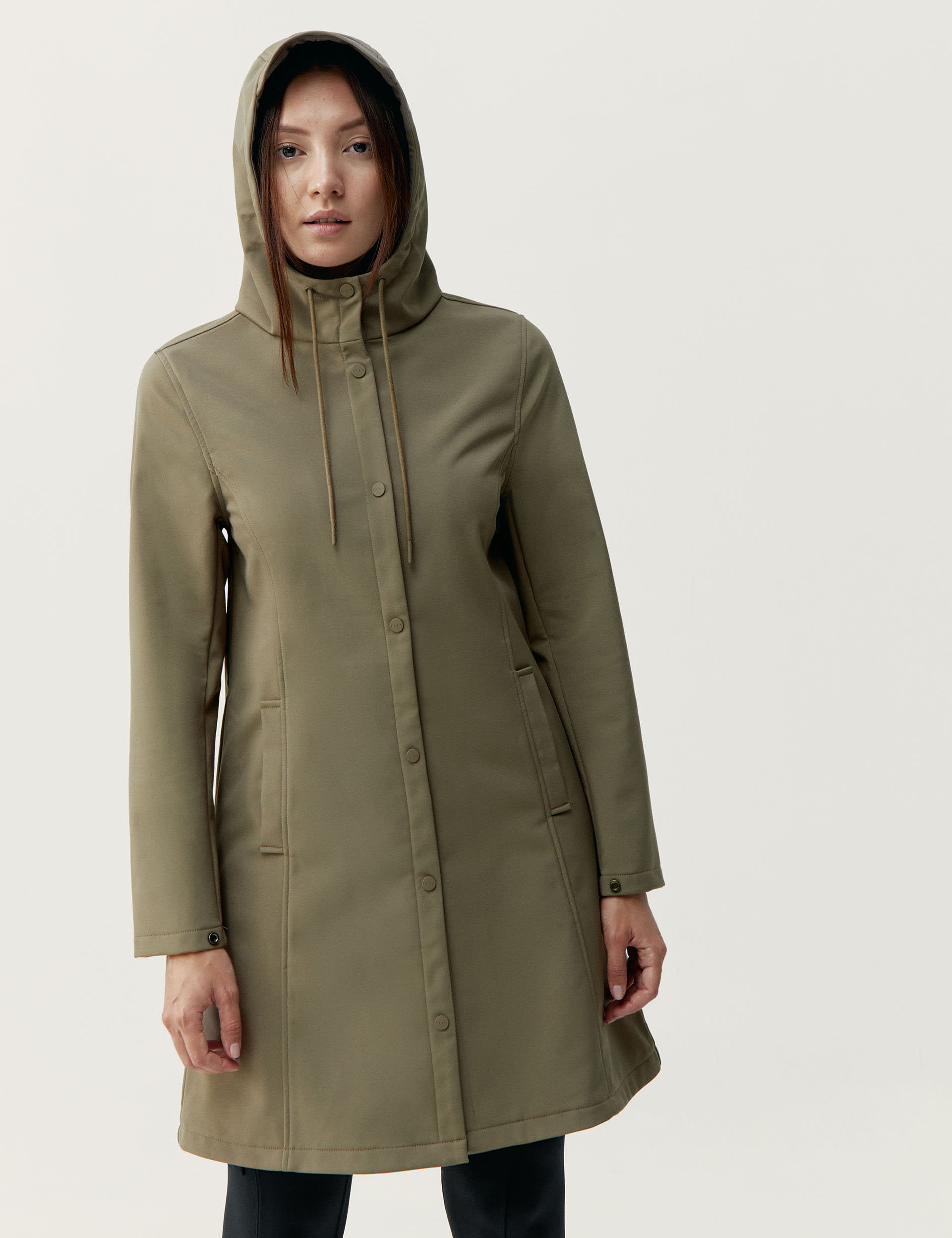 Born Women's Hooded Longline Raincoat - M - Light Brown, Navy,Light Brown