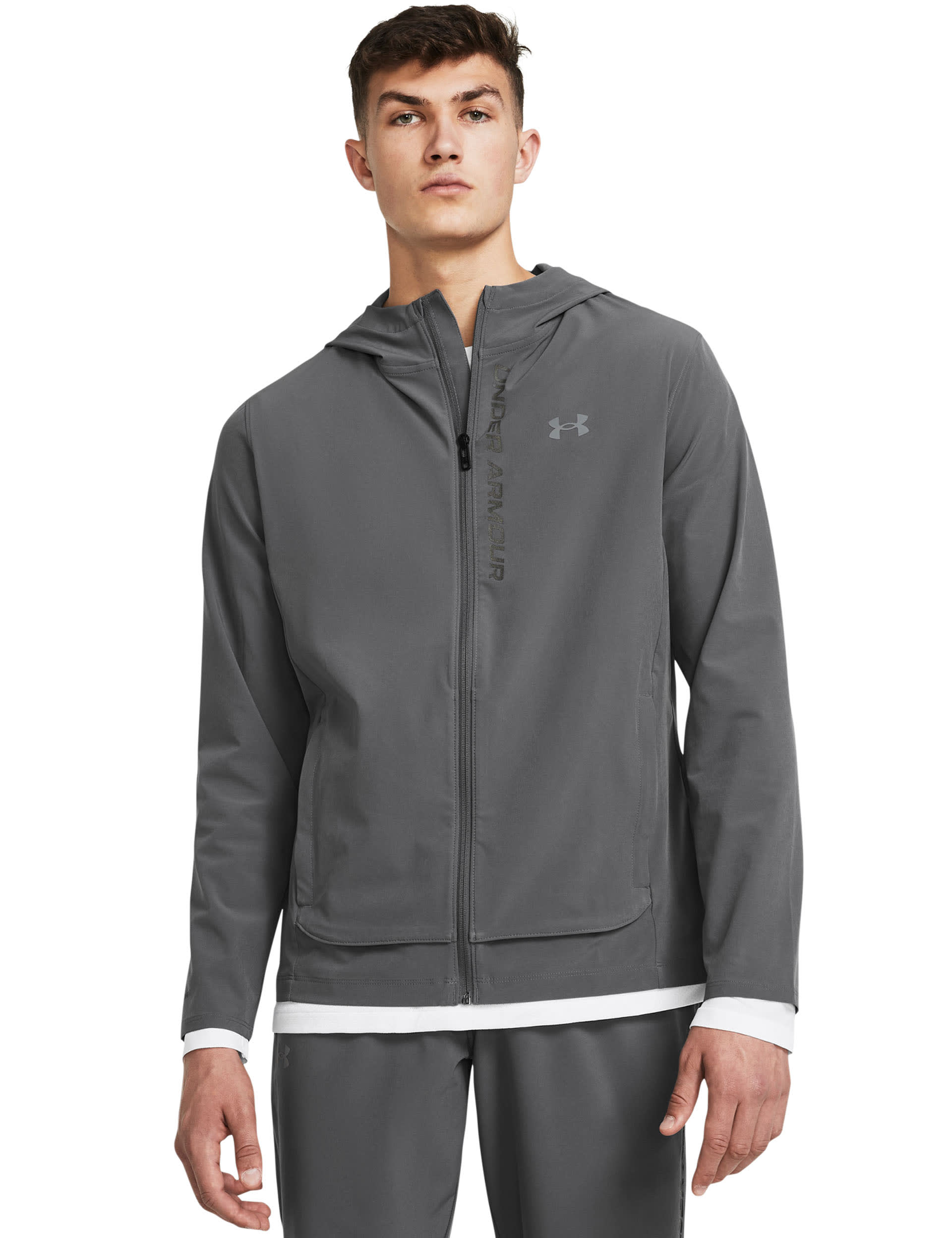 Under Armour Men's OutRun The Storm Zip Up Sports Jacket - L - Dark Grey, Dark Red,Grey,Dark Grey