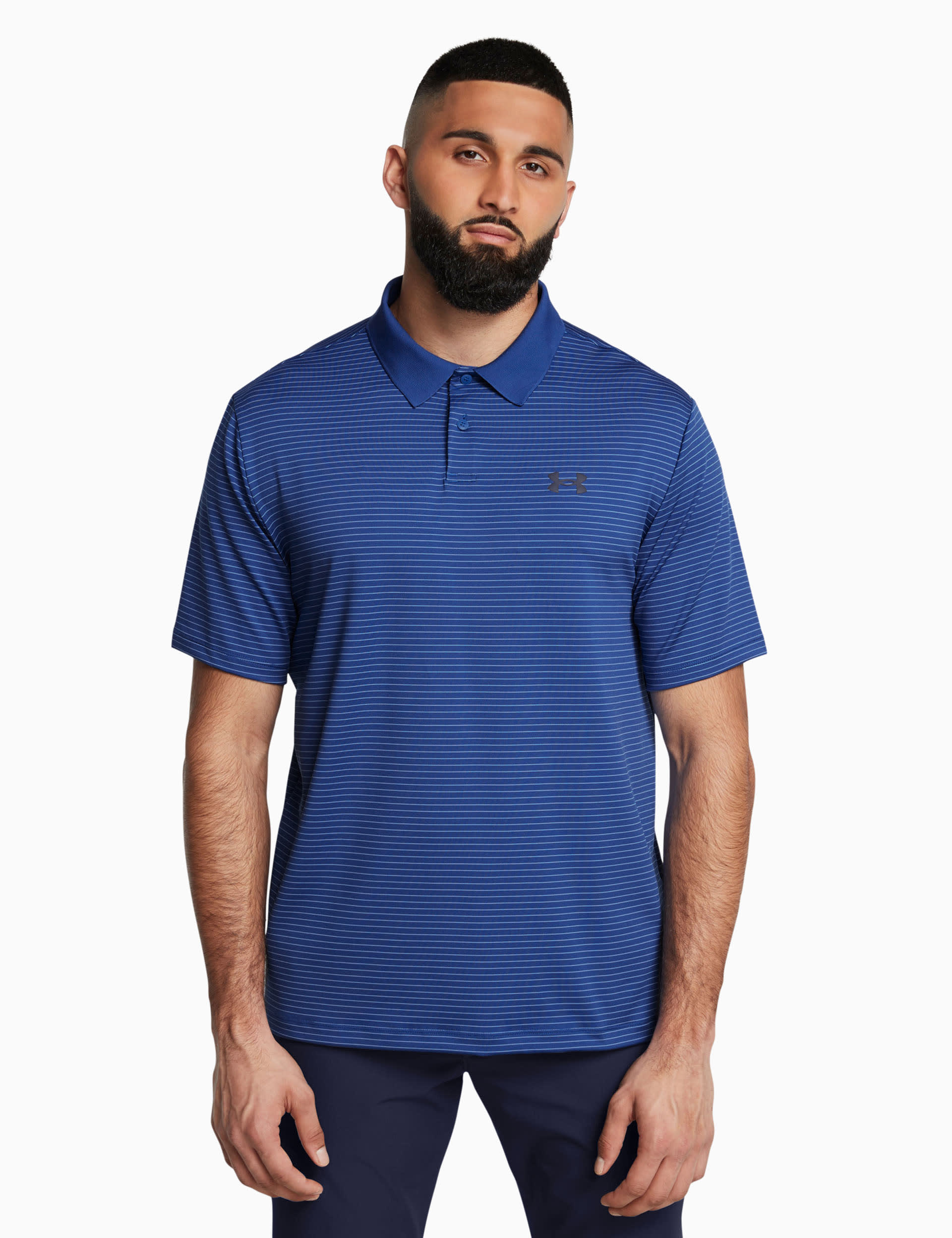 Under Armour Men's Performance 3.0 Striped Polo Shirt - Bright Blue, Soft White,Bright Blue