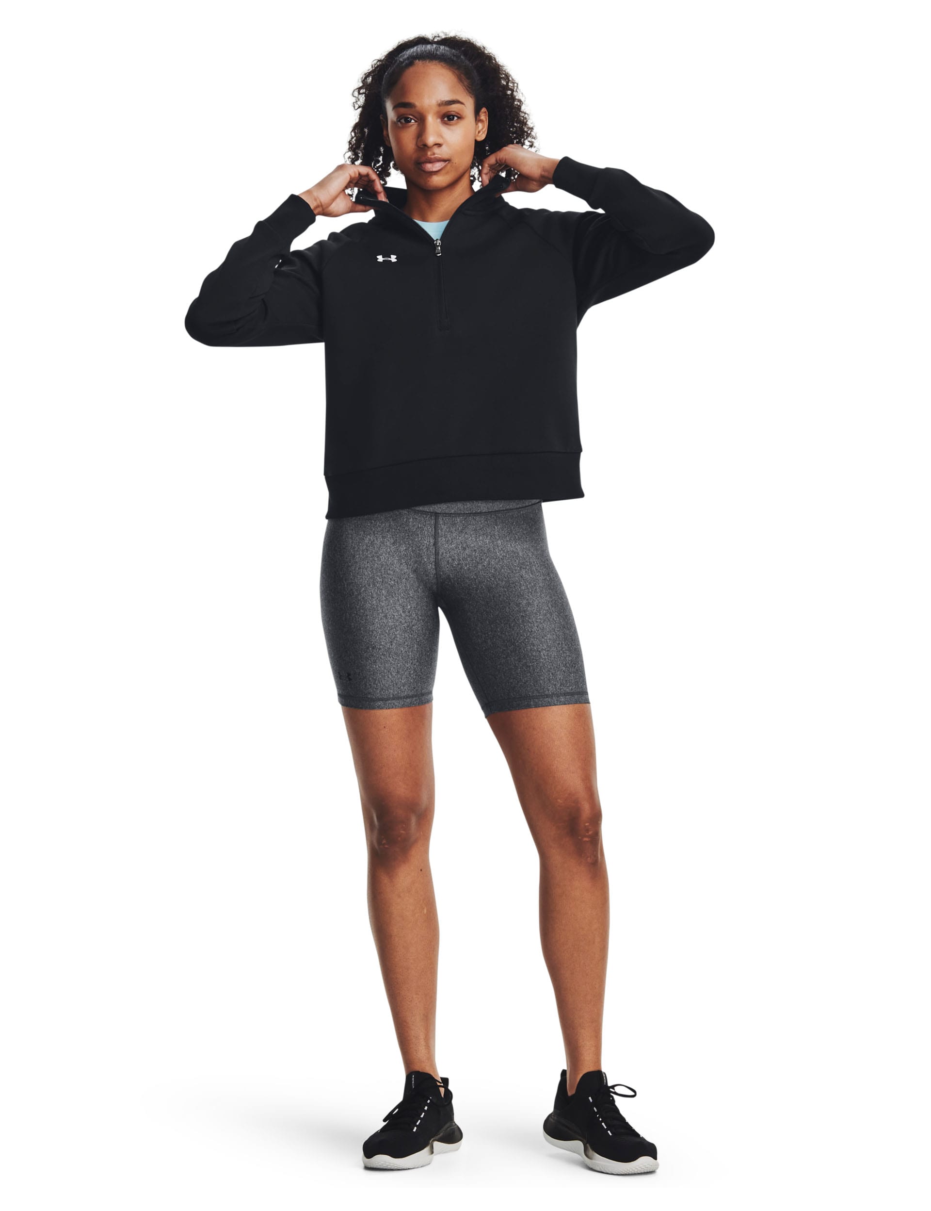 Under Armour Women's Rival Cotton Rich Fleece Half Zip Sweatshirt - M - Black, Light Blue,Black