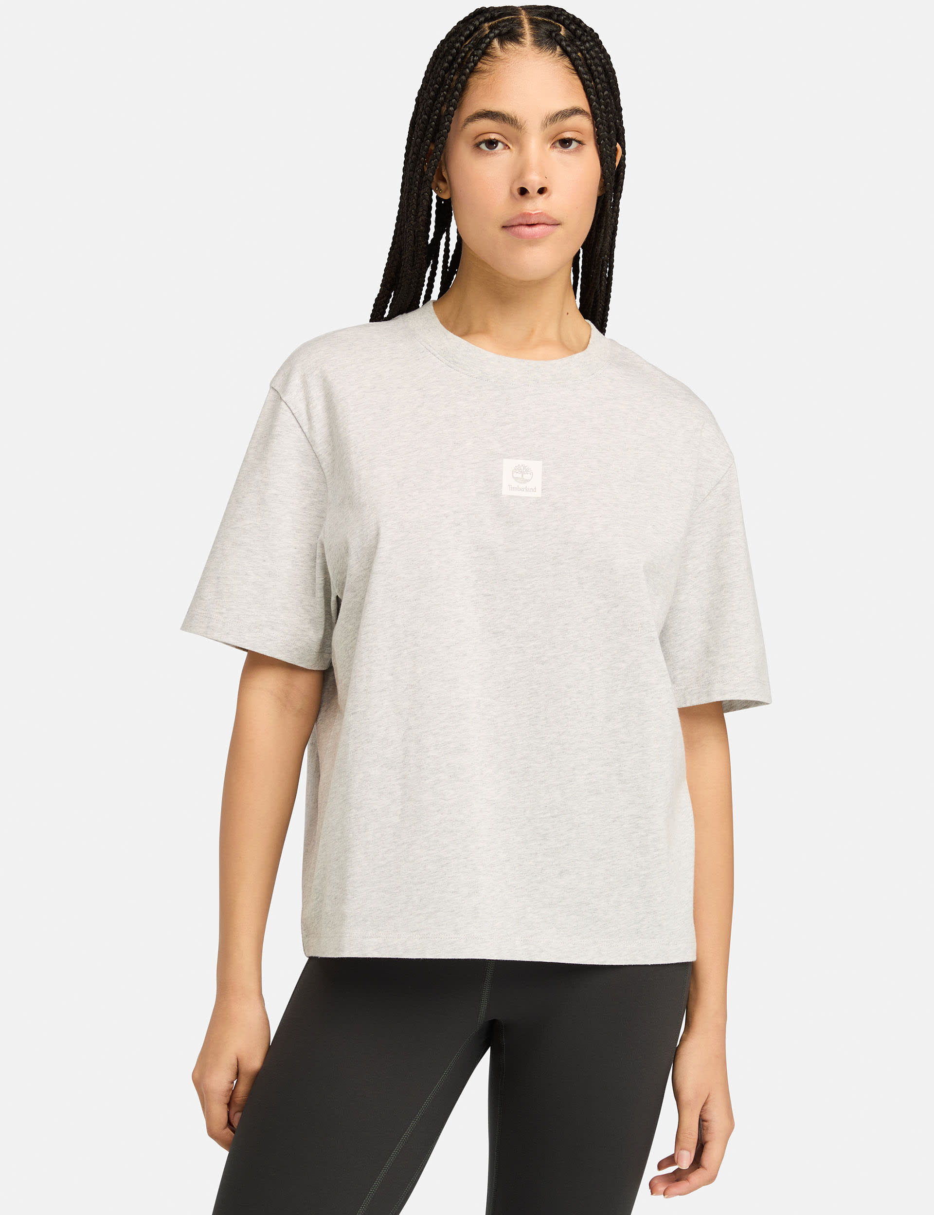 Timberland Women's Logo Pure Cotton T-Shirt - Medium Grey Mix, Dark Burgundy,Medium Grey Mix