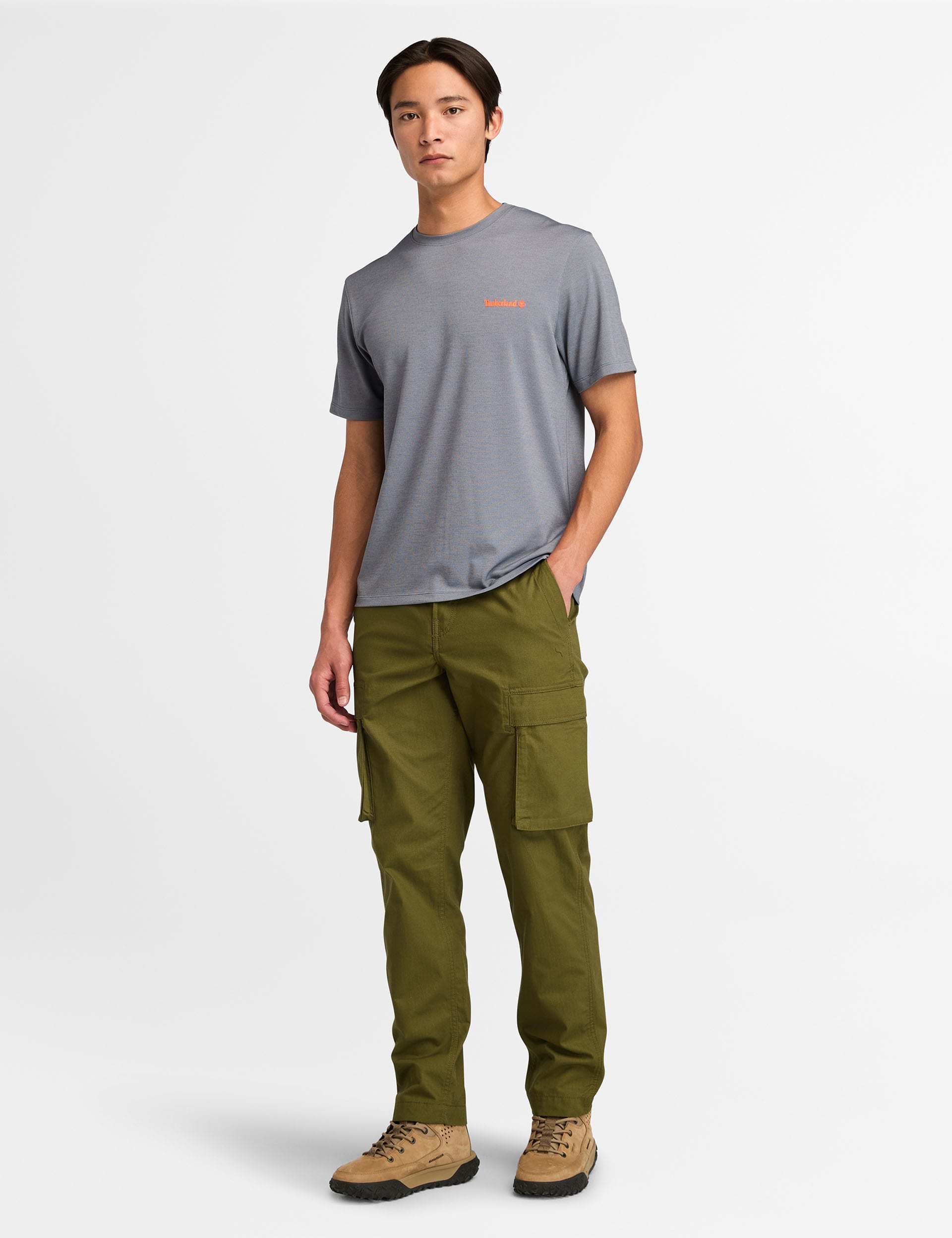 Timberland Men's Pure Cotton Cargo Trousers - 34 - Khaki, Khaki,Dark Navy