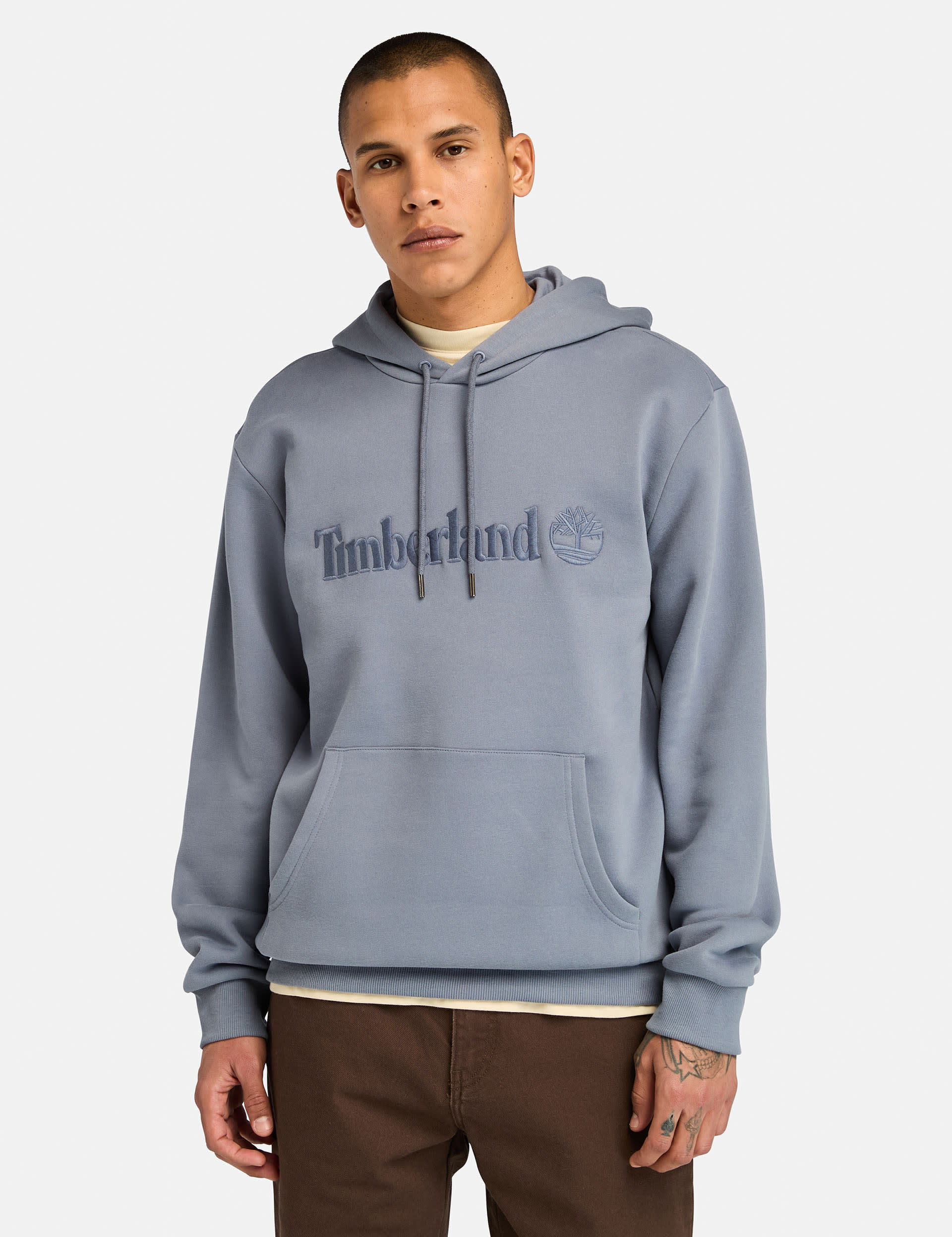 Timberland Men's Hampthon Cotton Rich Logo Long Sleeve Hoodie - Denim, Denim