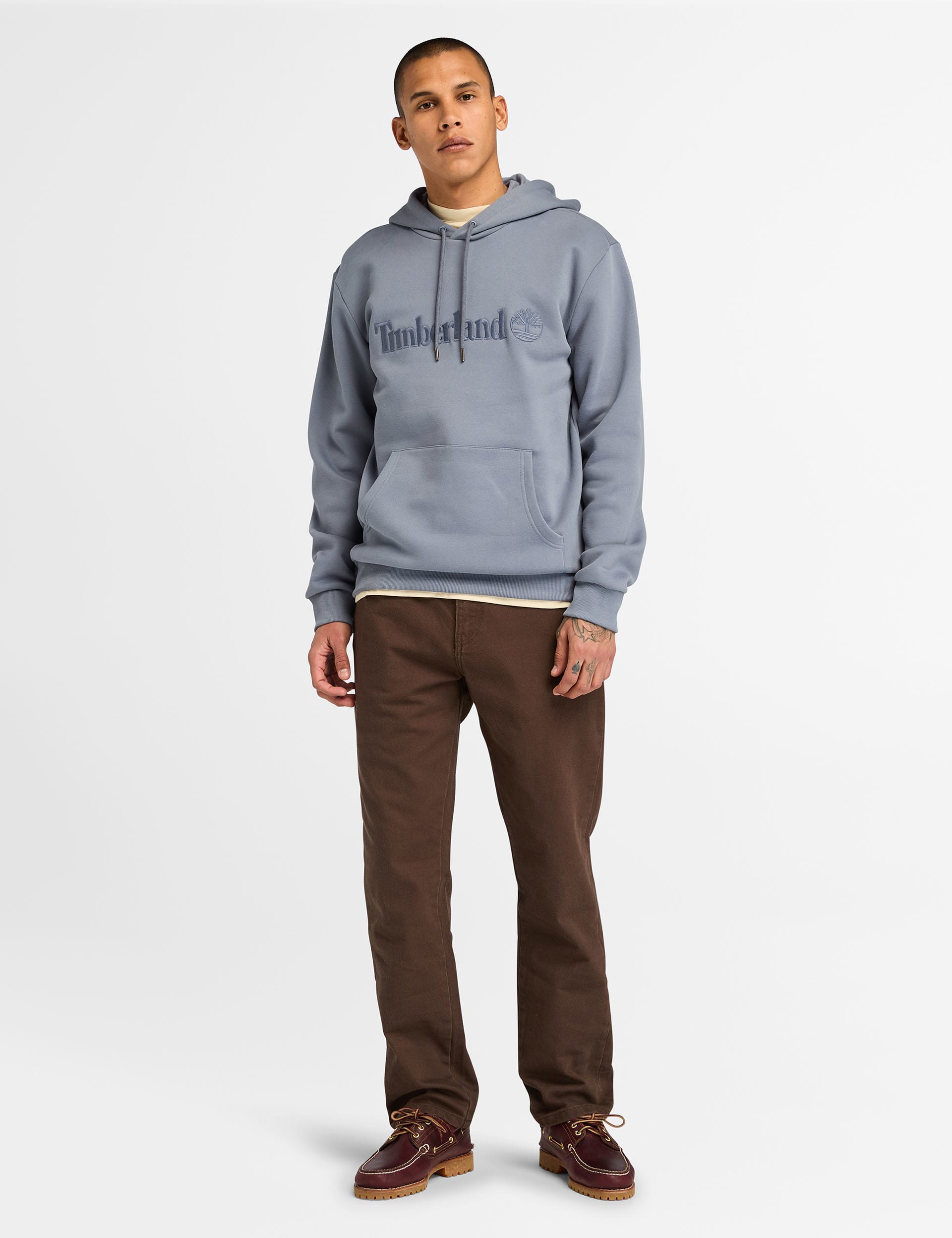 Timberland Men's Hampthon Cotton Rich Logo Long Sleeve Hoodie - Denim, Denim