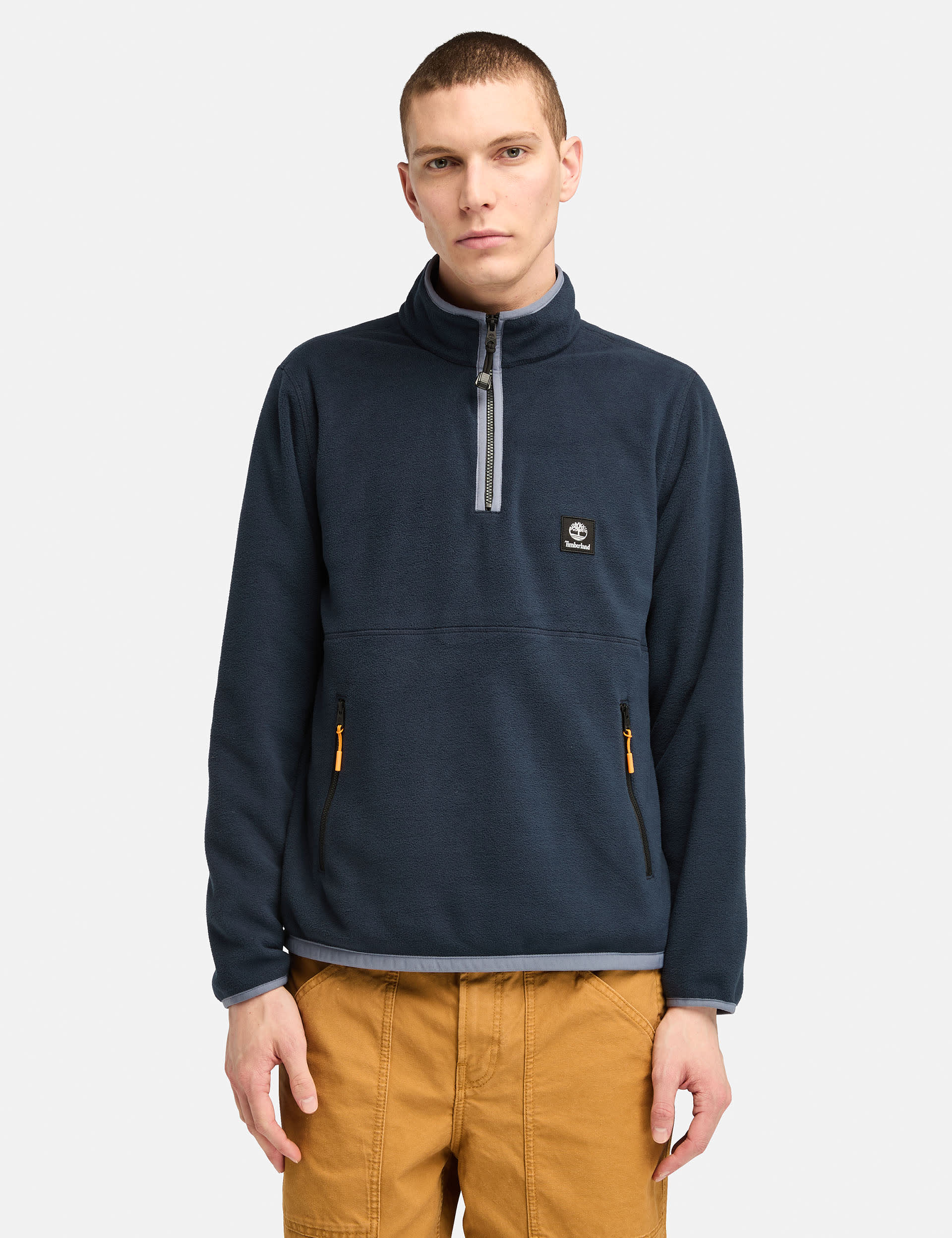 Timberland Men's Polar Half Zip Funnel Neck Fleece - M - Dark Navy, Cream,Khaki,Dark Navy