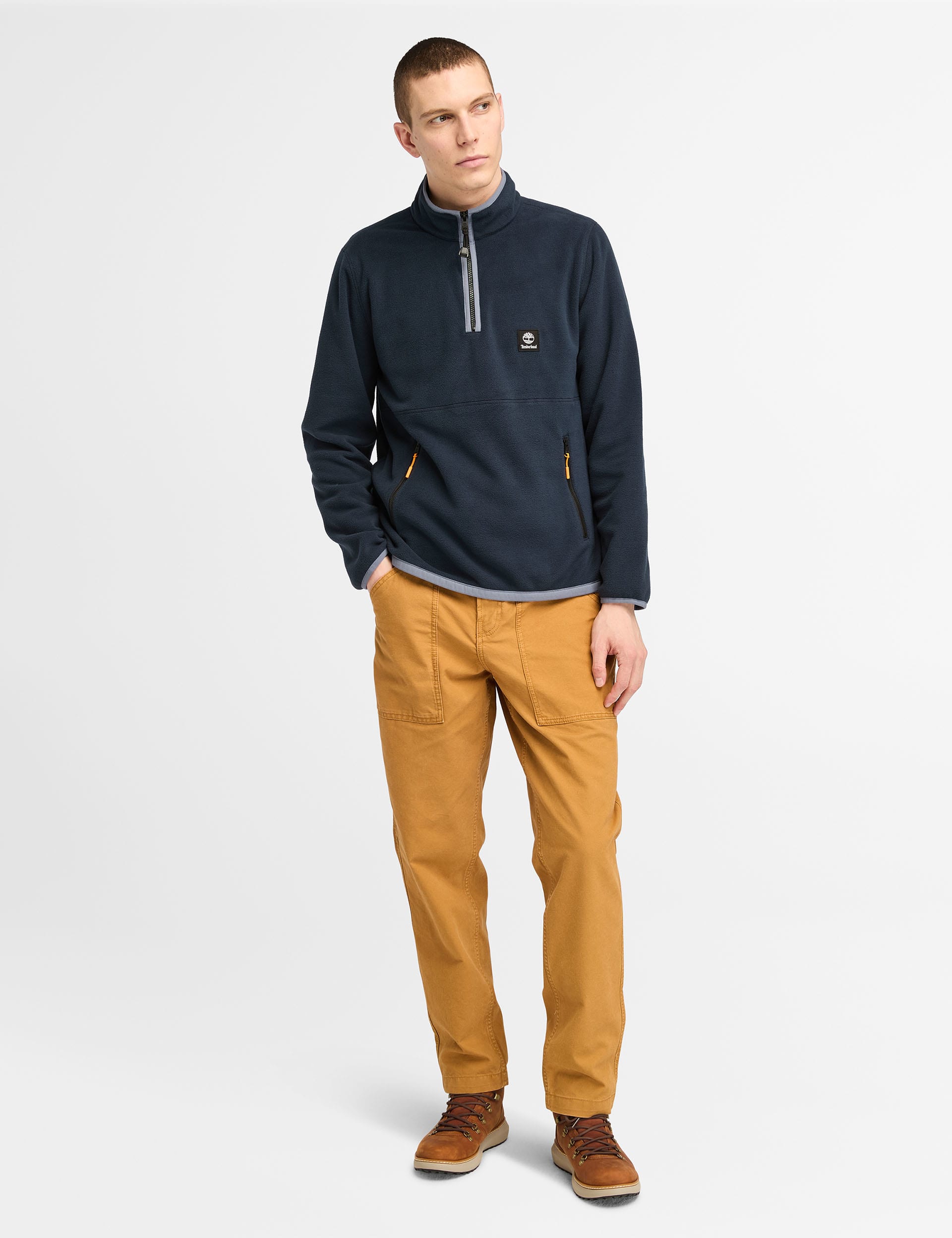 Timberland Men's Polar Half Zip Funnel Neck Fleece - M - Dark Navy, Cream,Khaki,Dark Navy