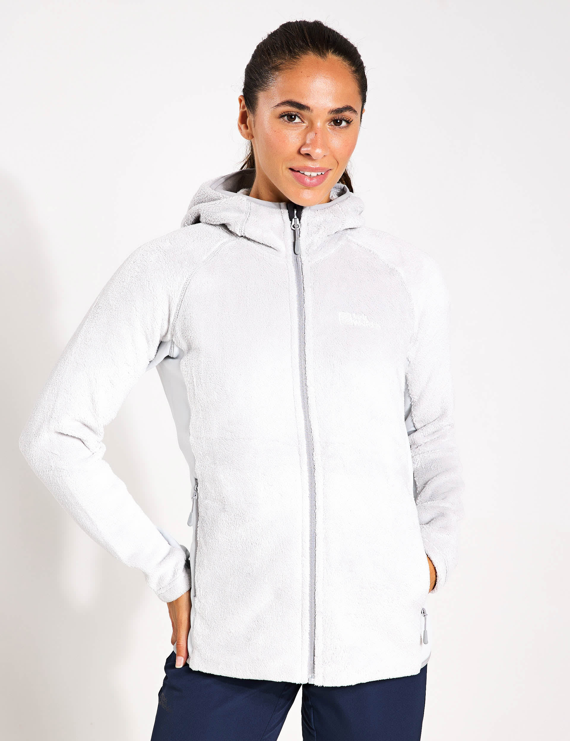 Jack Wolfskin Women's Rotwand Hooded Zip Up Fleece Jacket - 14 - Light Grey, Light Grey