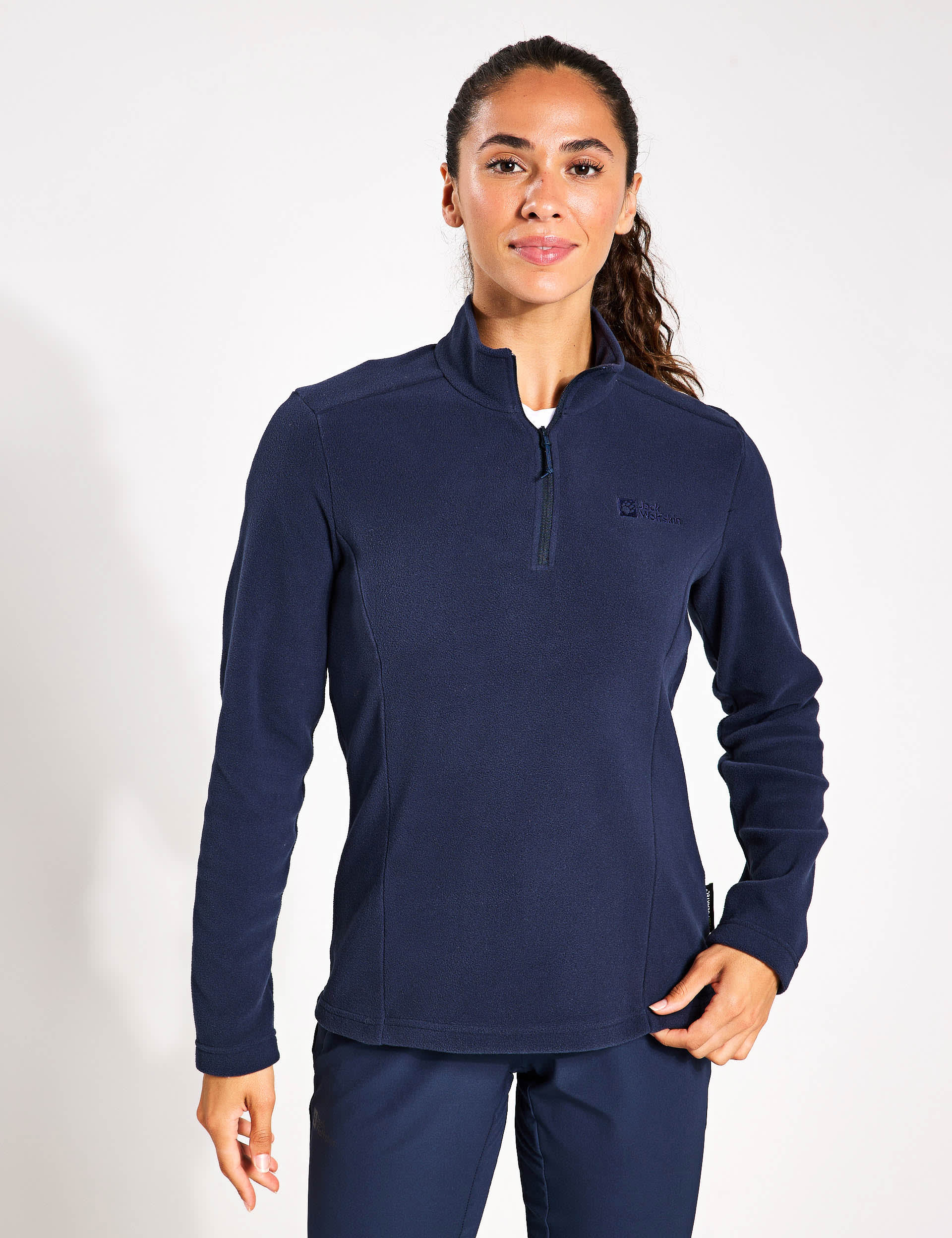 Jack Wolfskin Women's Taunus Fleece Lightweight Half Zip Sweatshirt - 12 - Dark Navy, Ivory,Dark Nav