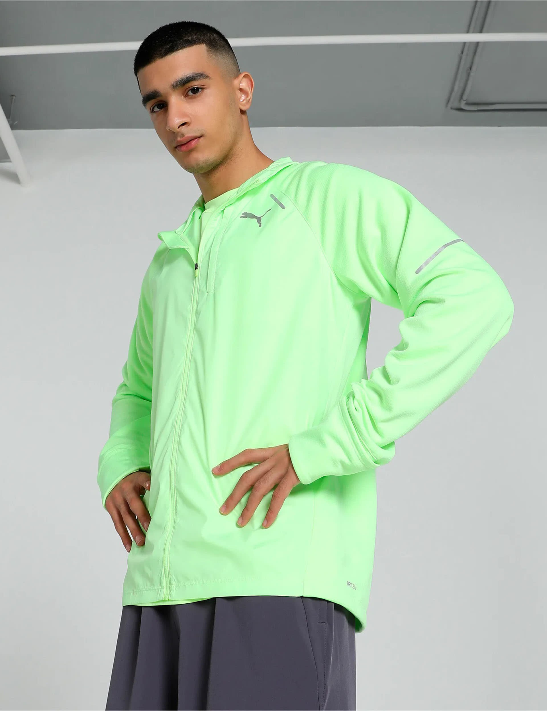 Puma Men's Run Grid Zip Up Fleece - Light Green, Light Green