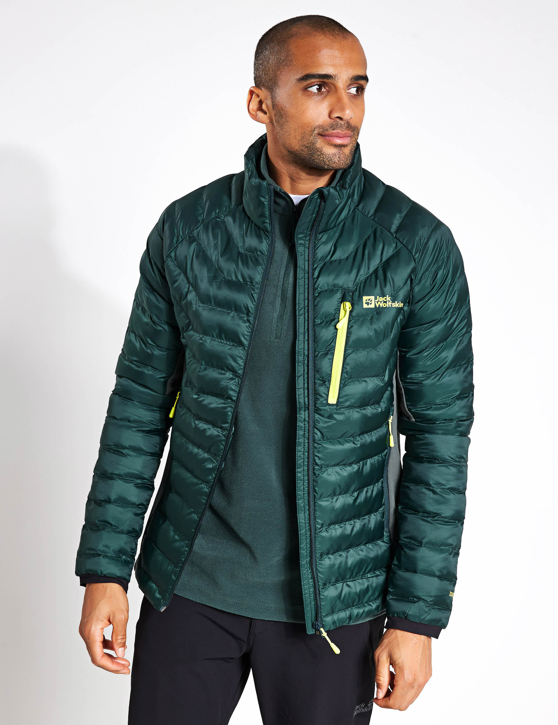 Jack Wolfskin Men's Routeburn Pro Puffer Jacket - M - Dark Green, Black,Dark Green