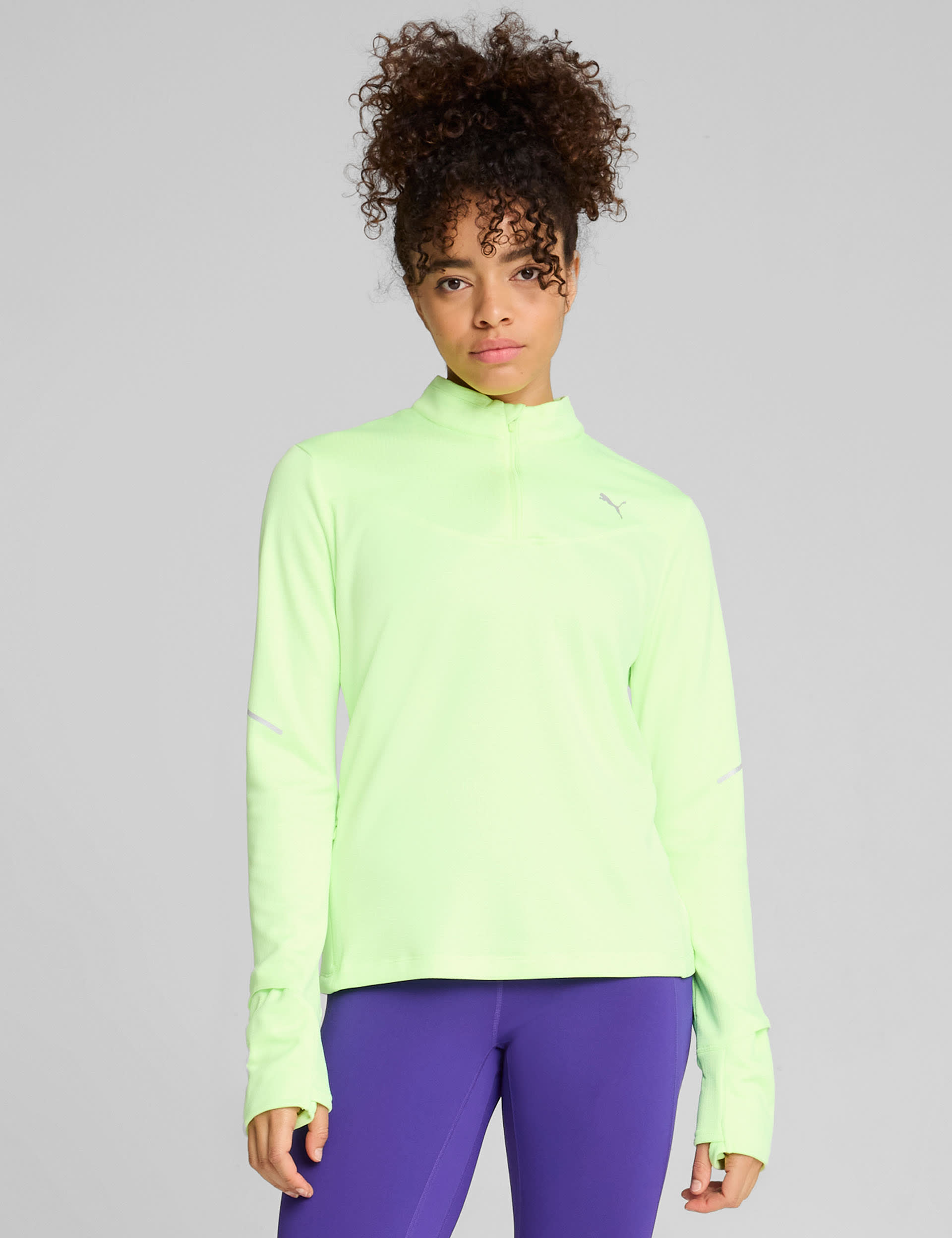 Puma Women's Run Grid Fleece Base Layer Running Top - XS - Light Green, Light Green