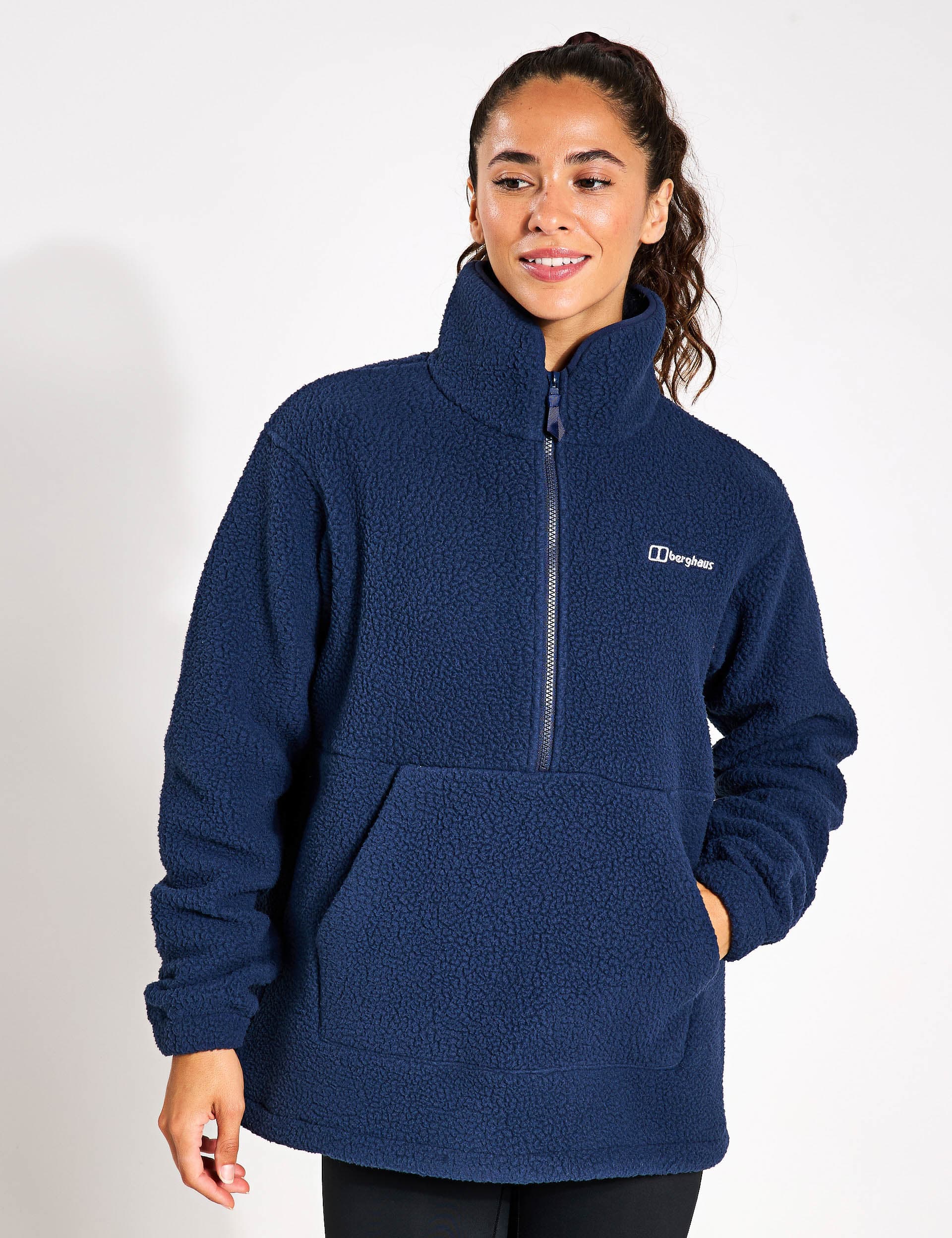 Berghaus Women's Hawksker Half Zip Fleece Jacket - 12 - Dark Blue, Dark Blue,Khaki