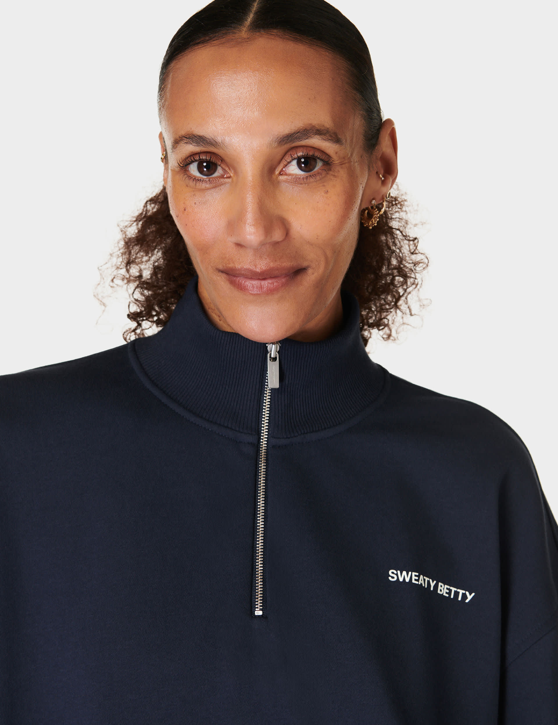 Sweaty Betty Women's Revive Cotton Rich Half Zip Crop Sweatshirt - L-XXL - Navy, Navy