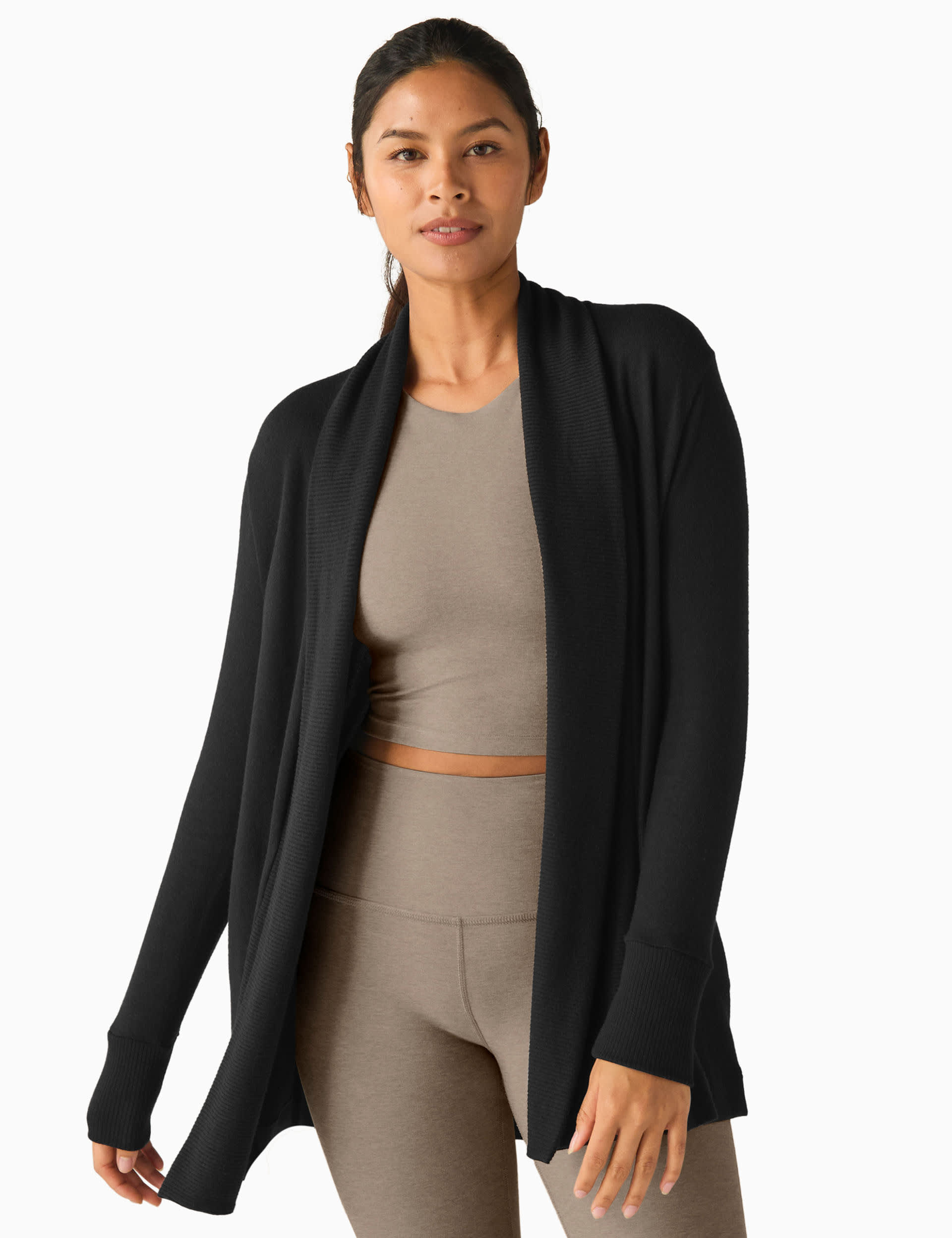 Beyond Yoga Women's Relax Rib Edge to Edge Relaxed Cardigan - M - Black, White,Black