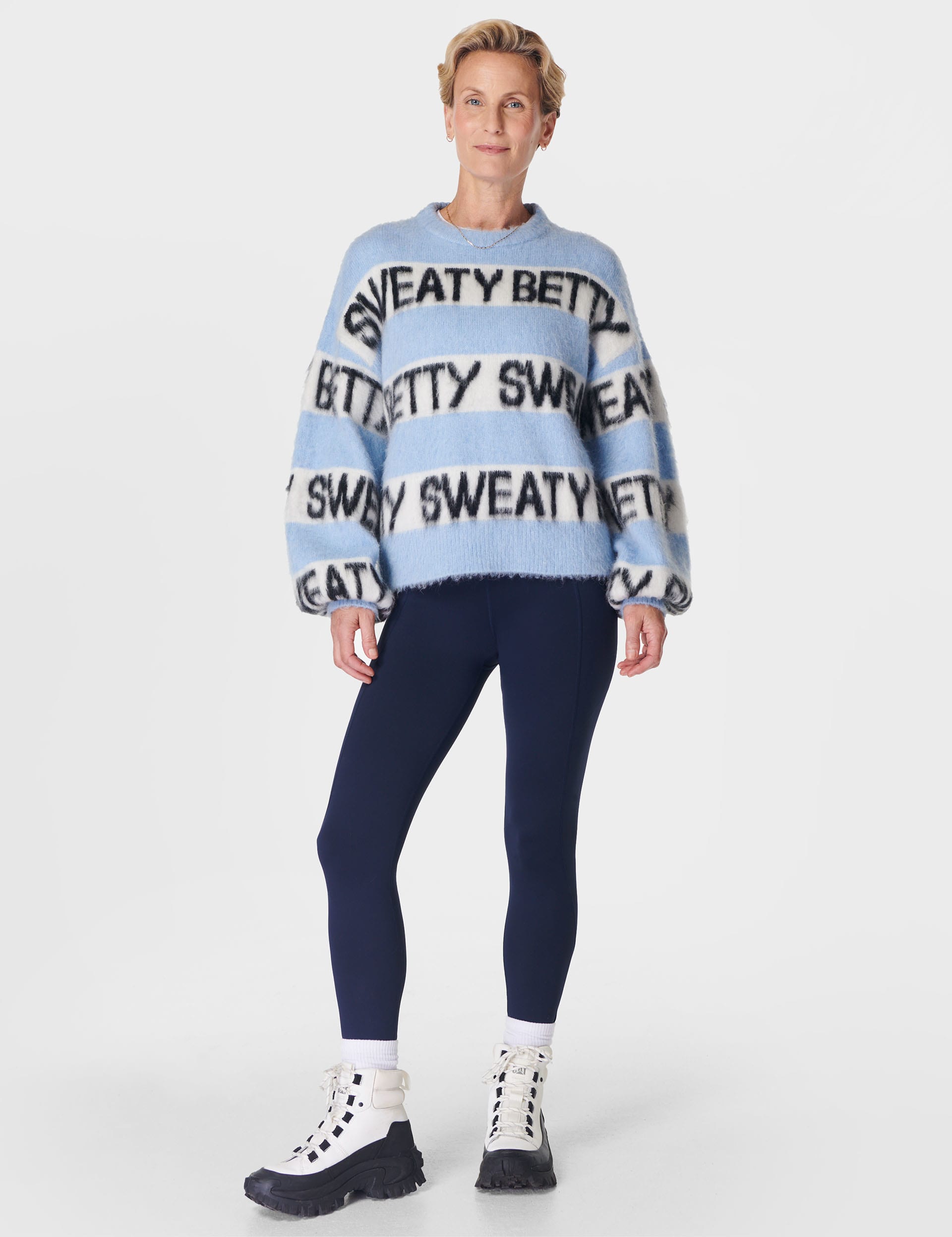 Sweaty Betty Women's Wool Blend Slogan Jumper with Alpaca - Light Blue Mix, Light Blue Mix