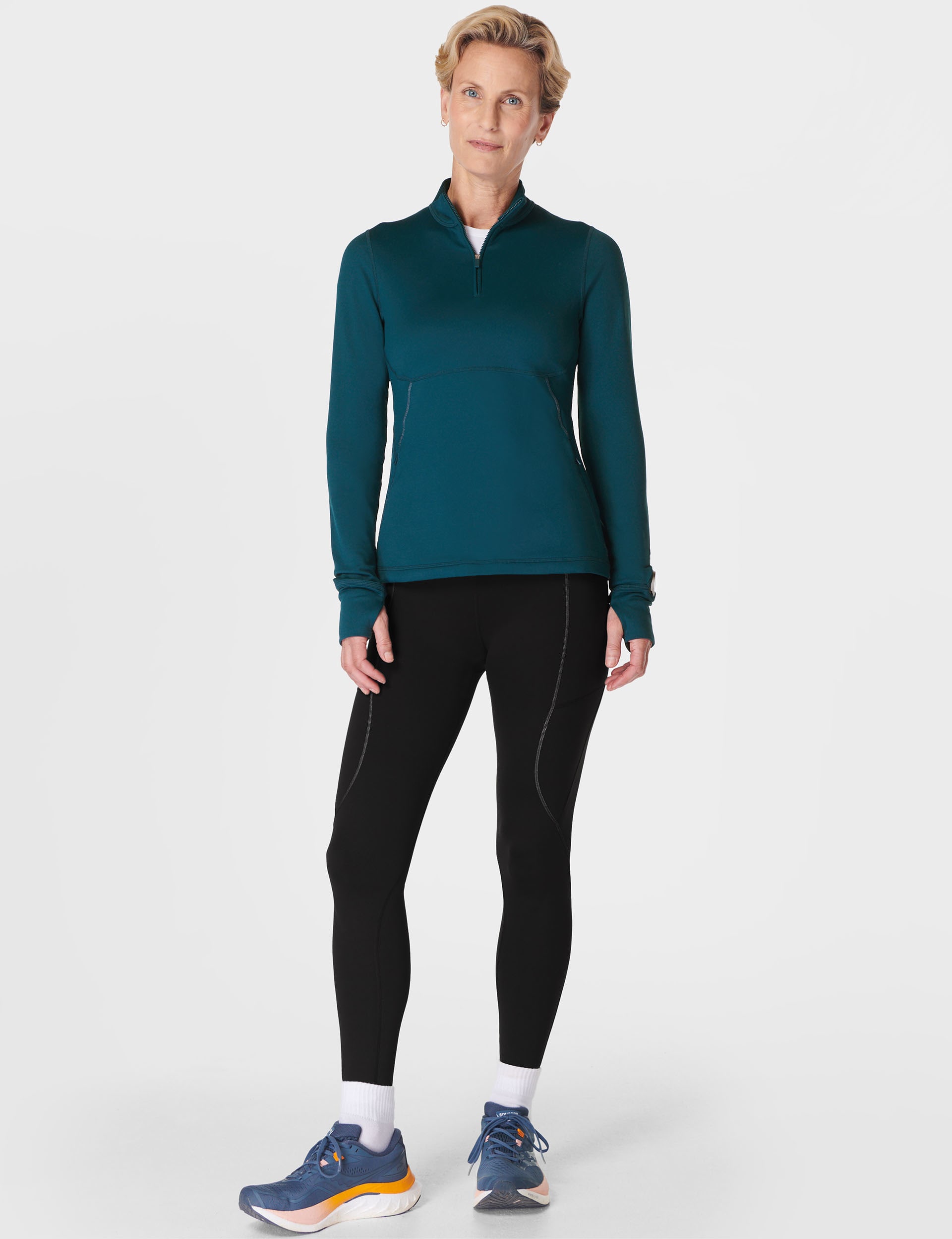 Sweaty Betty Women's Therma Boost Half Zip Running Top - Teal Green, Black,Teal Green