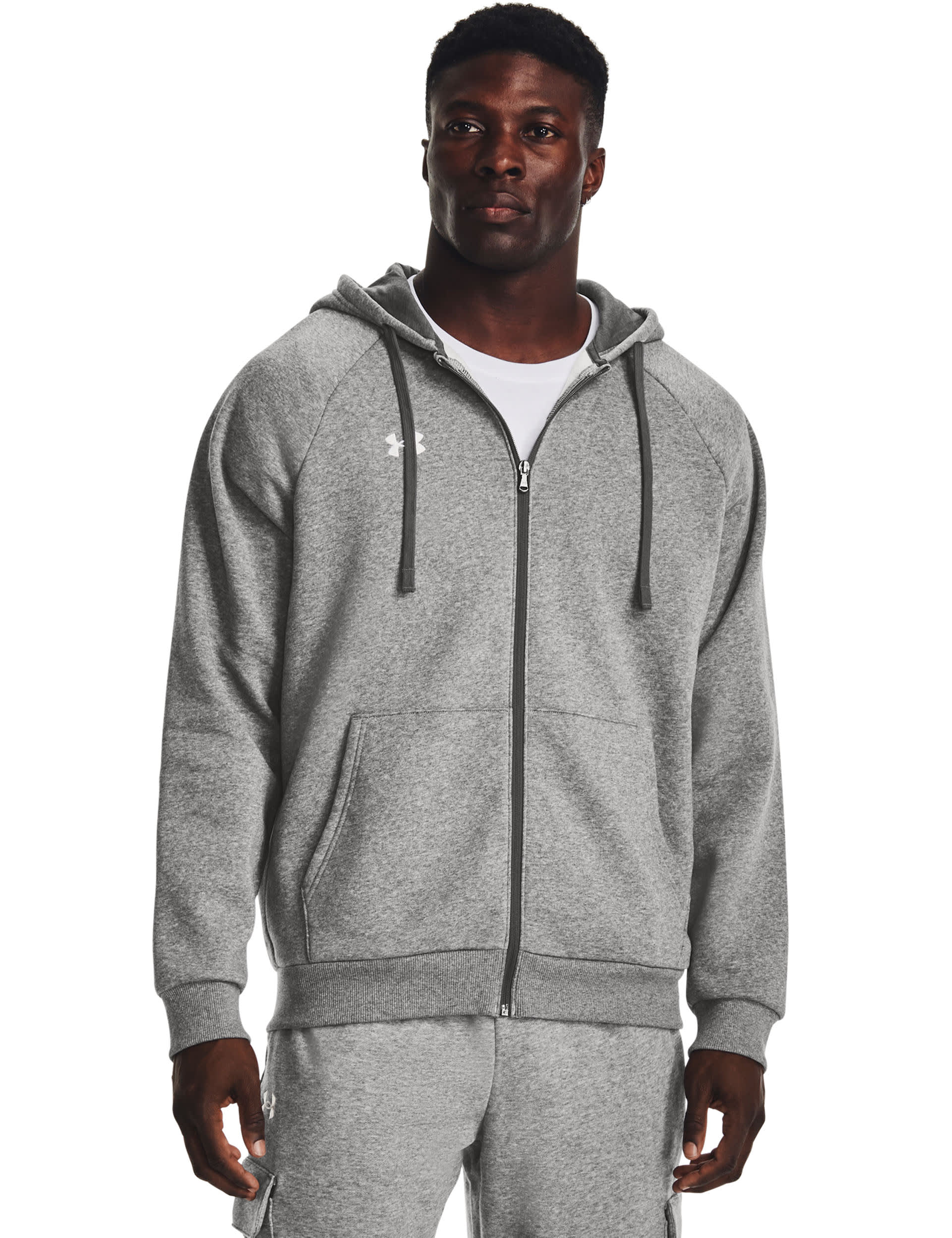 Under Armour Men's Rival Fleece Cotton Rich Zip Up Hoodie - Light Grey, Light Grey