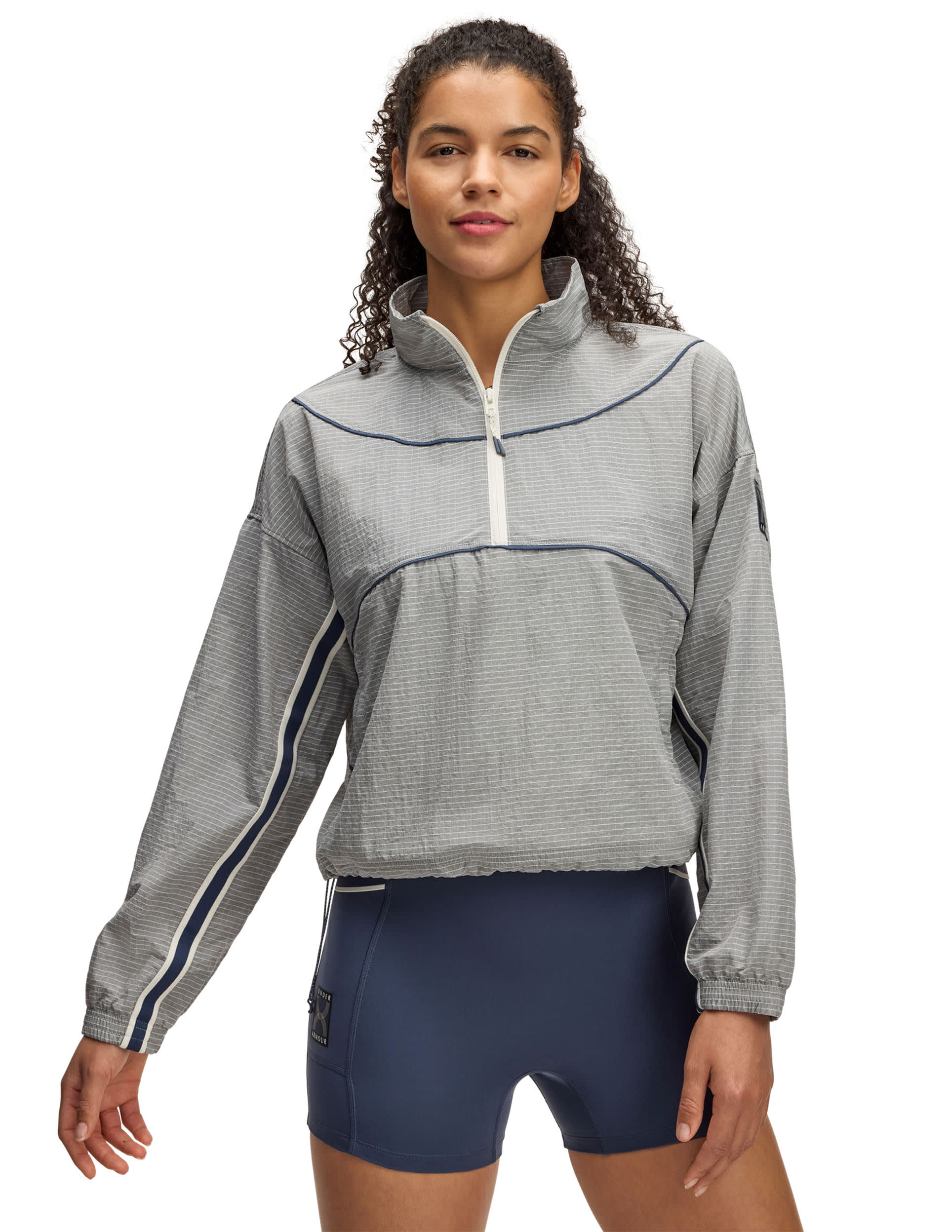 Under Armour Women's Run 96 Half Zip Funnel Neck Sports Jacket - Light Grey, Light Grey