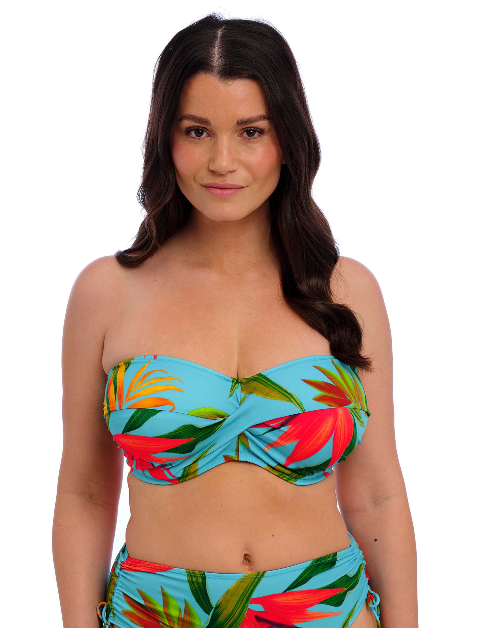 Fantasie Women's Floral Wired Twist Front Bandeau Bikini Top - 38D - Blue Mix, Blue Mix