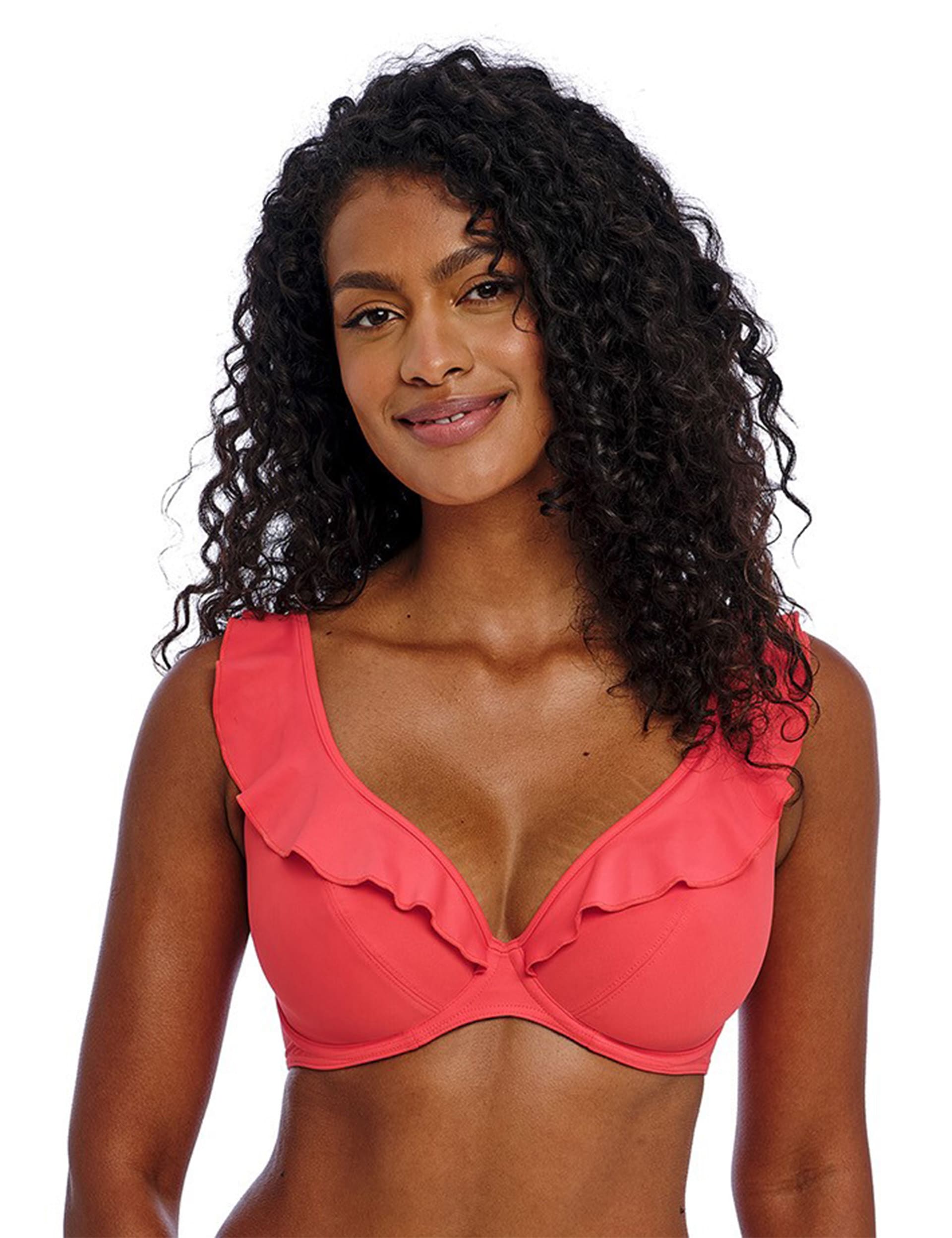 Freya Women's Jewel Cove Wired High Apex Plunge Bikini Top - 34E - Coral, Coral