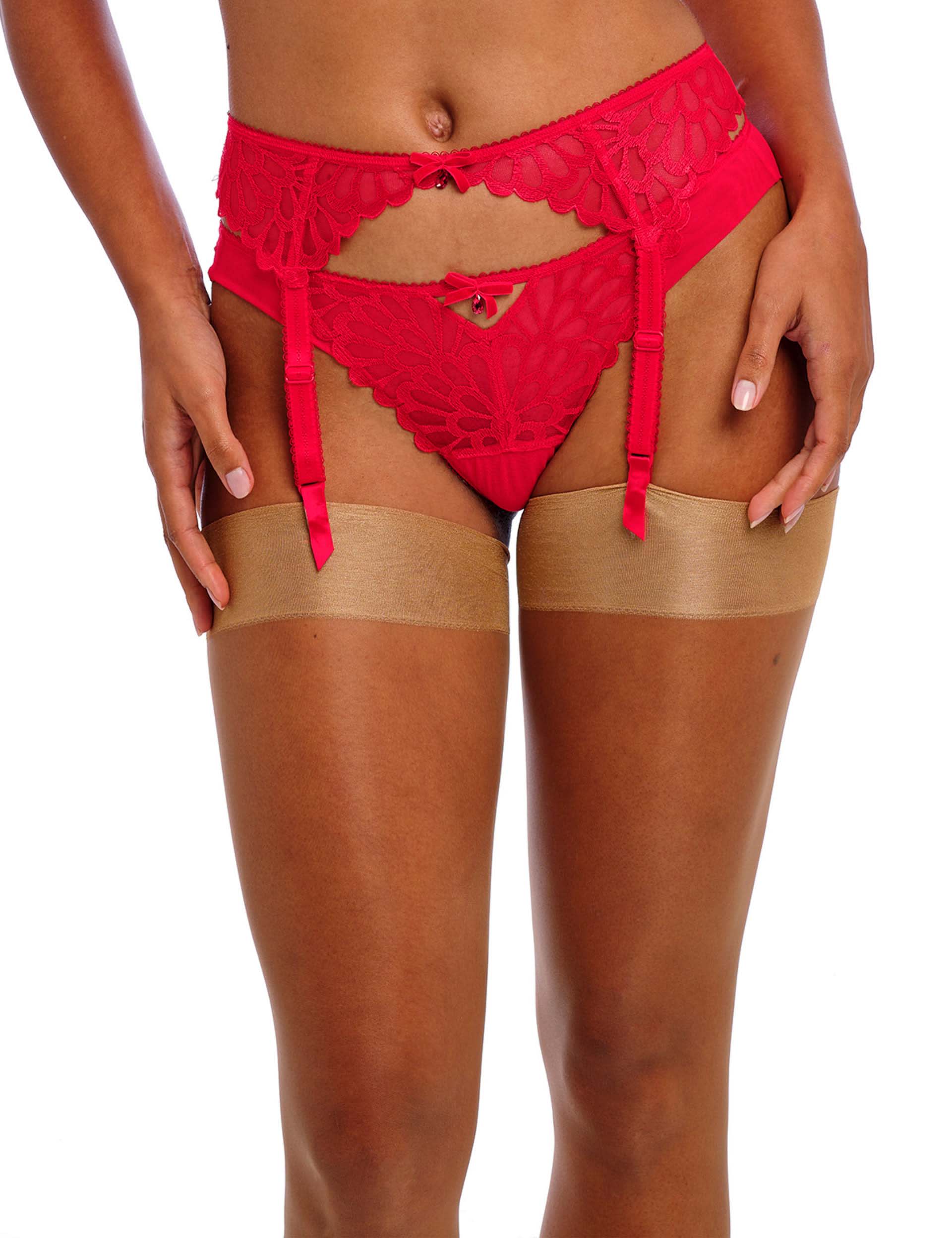 Freya Women's Loveland Embroidered Mesh Suspenders, Red