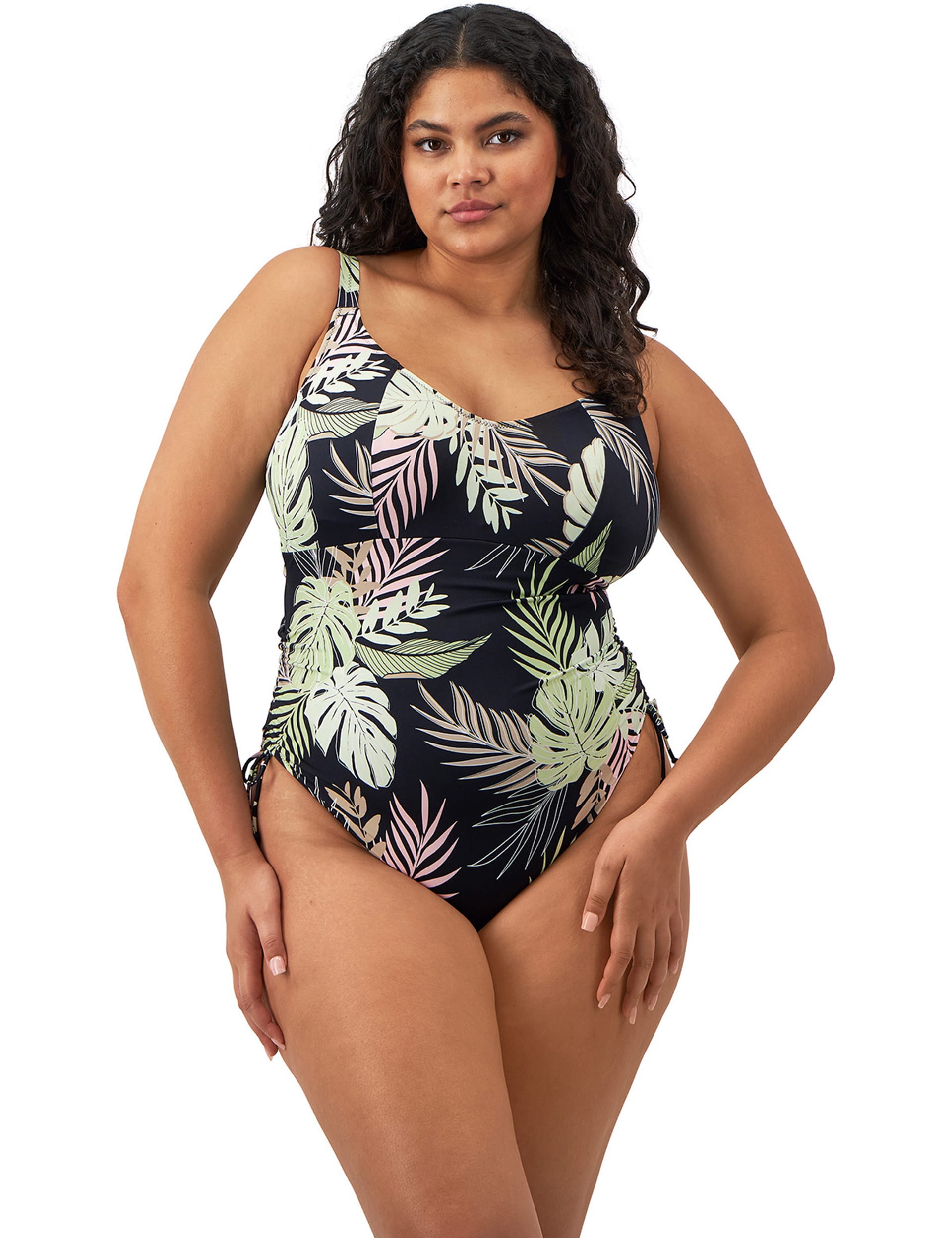 Elomi Women's Tropical Retreat Floral V-Neck Swimsuit - 40G - Black, Black