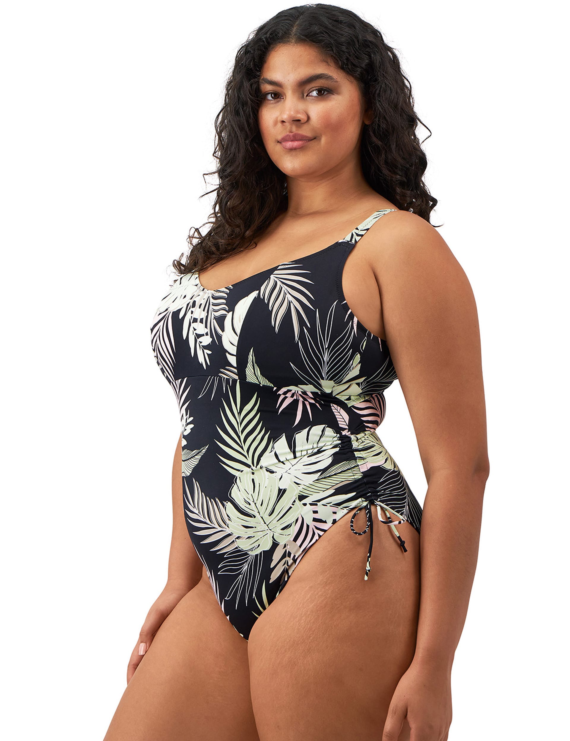 Elomi Women's Tropical Retreat Floral V-Neck Swimsuit - 40G - Black, Black