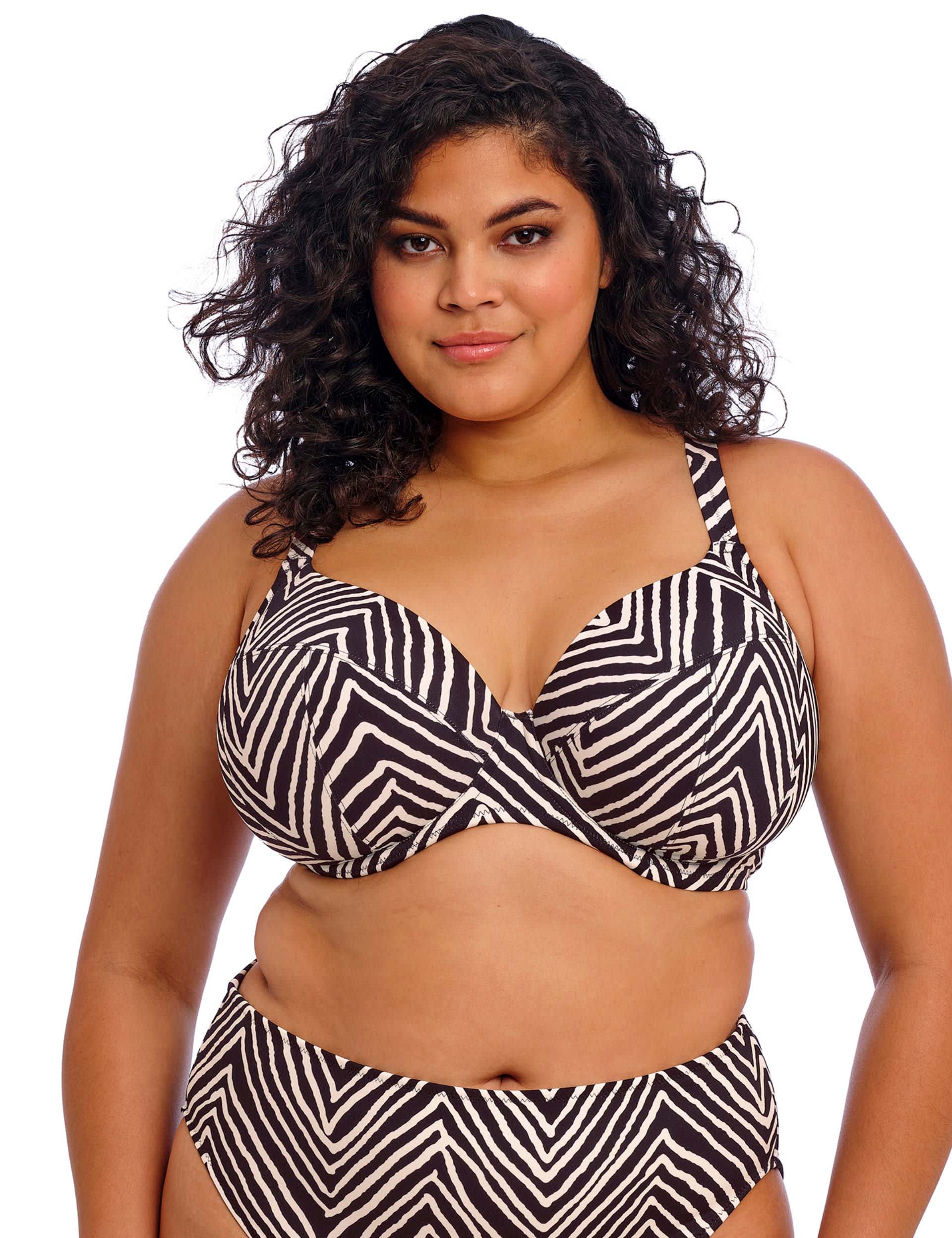 Elomi Women's Fiji Falls Striped Plunge Bikini Top - 36FF - Black Mix, Black Mix