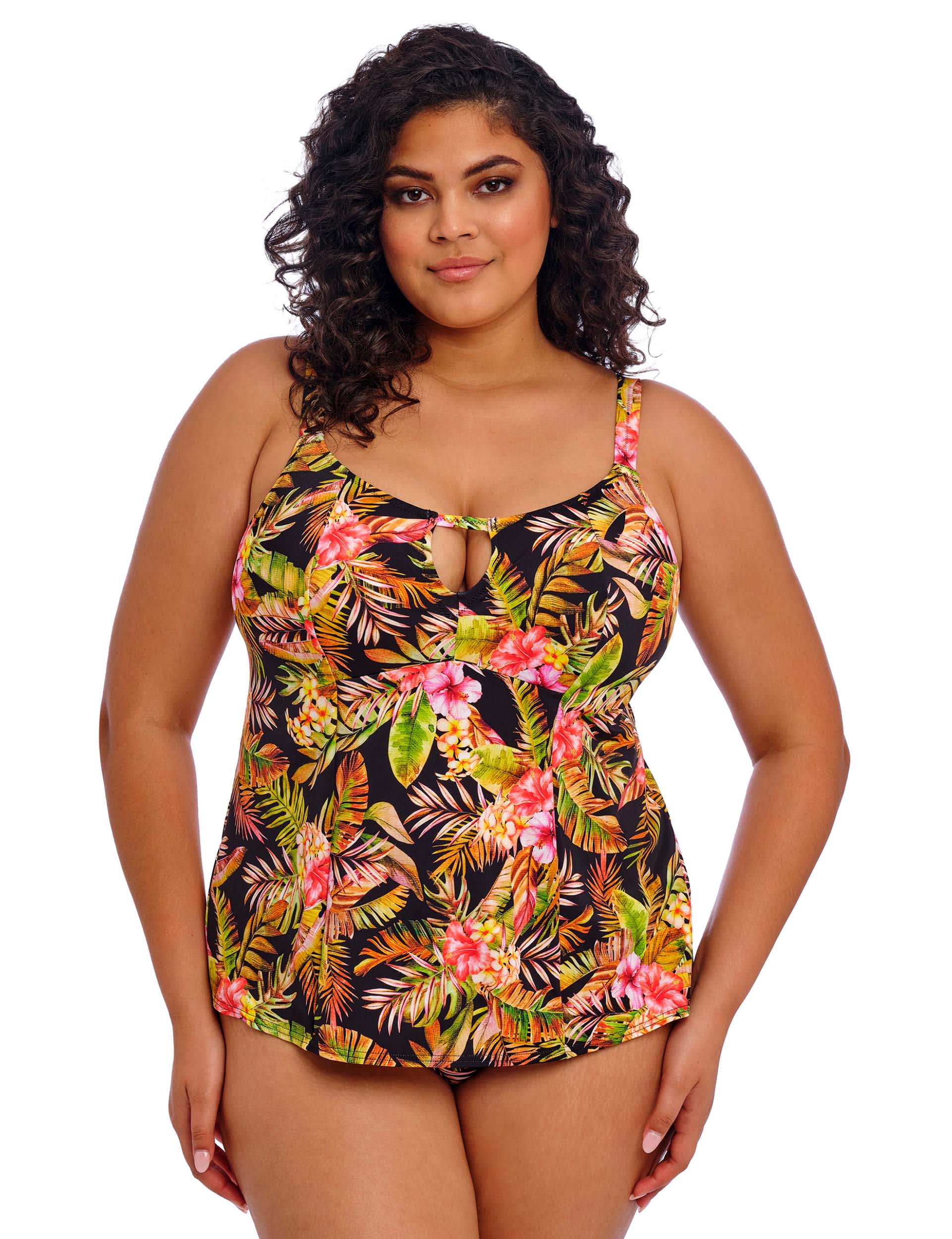 Elomi Women's Tiger Valley Tropical Moulded Tankini Top - 16 - Black Mix, Black Mix