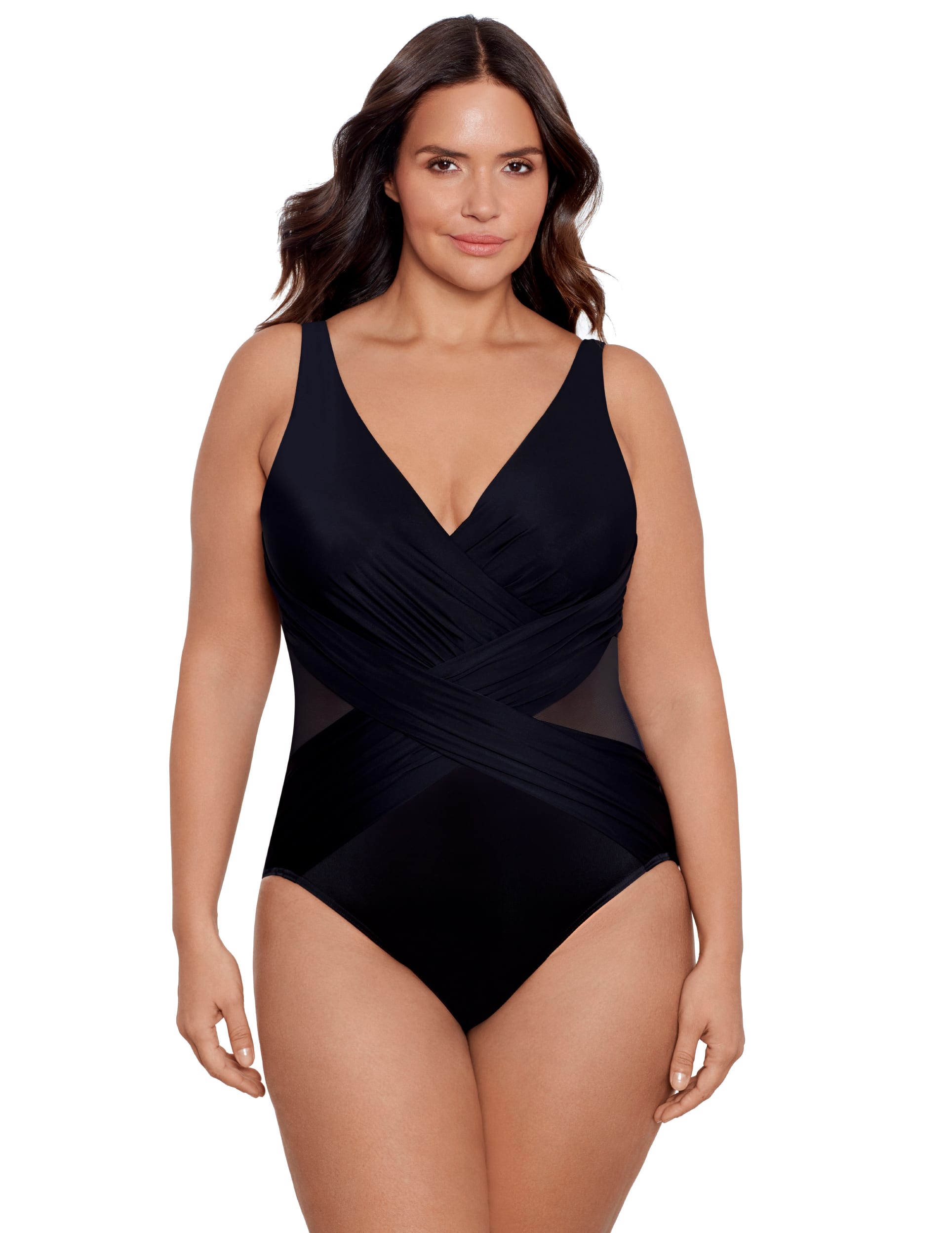 Miraclesuit Women's Crossover Extra Firm Control Wrap V-Neck Plus Swimsuit - 20 - Black, Black