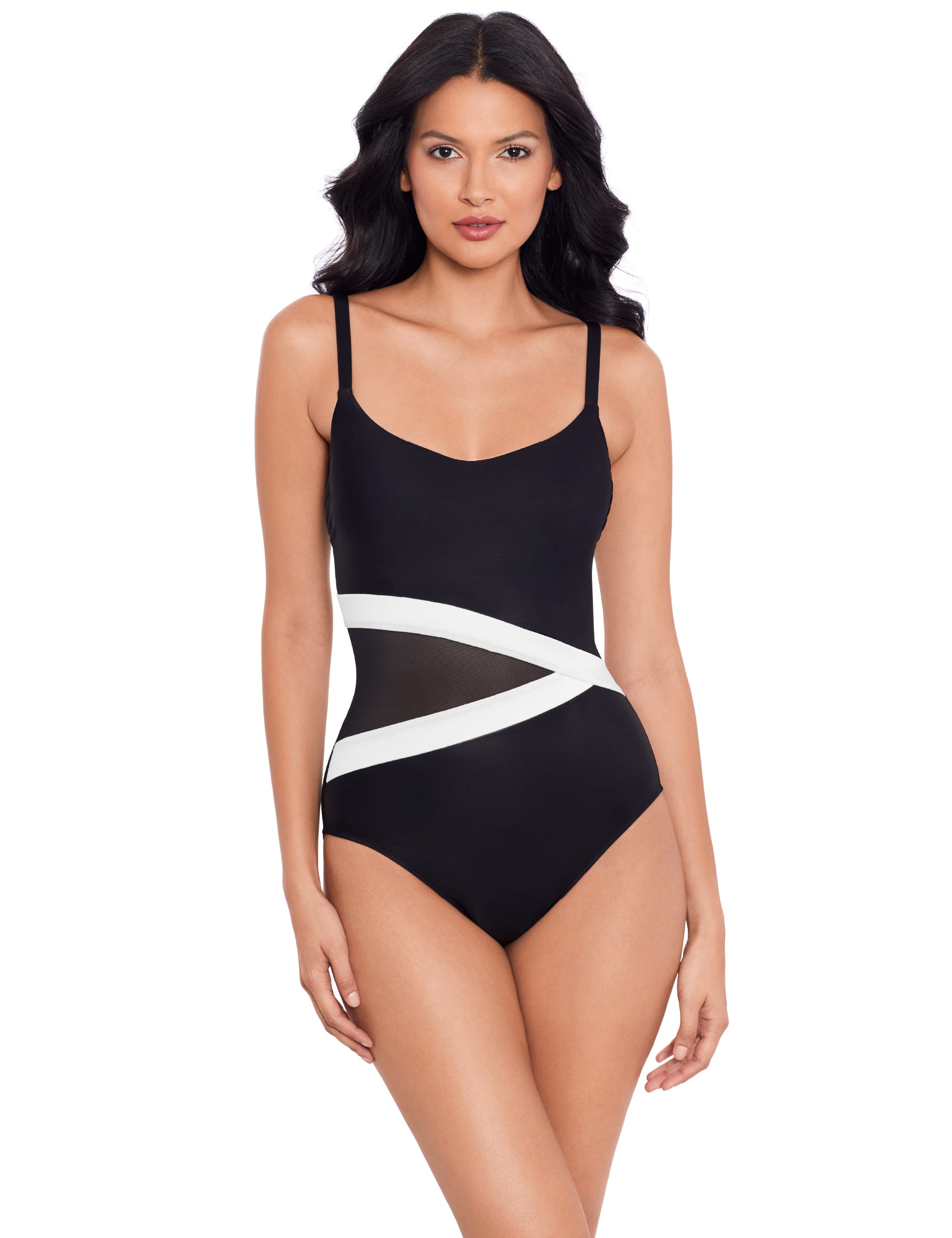 Miraclesuit Women's Extra Firm Control Striped Swimsuit - 14 - Black Mix, Black Mix