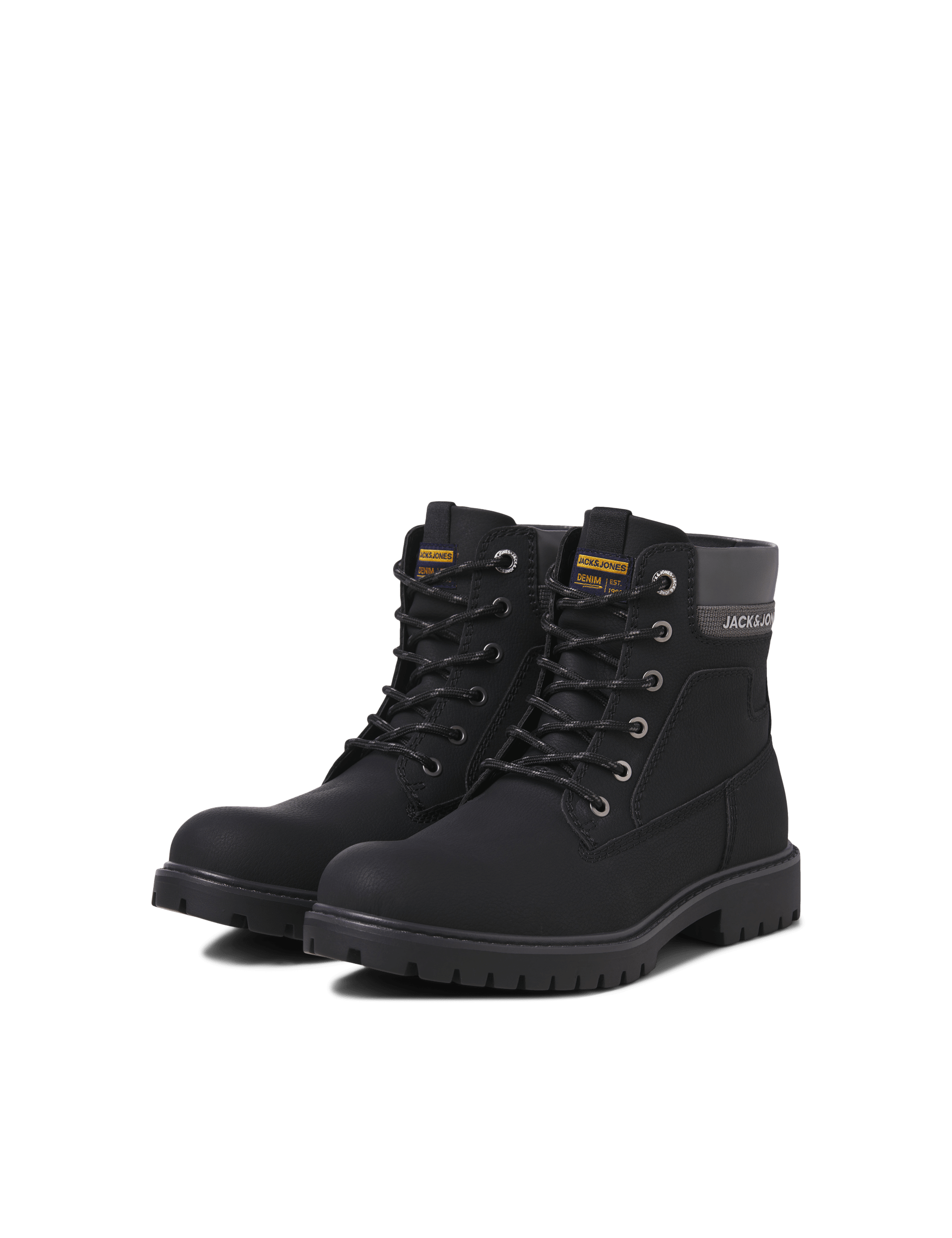 Jack & Jones Men's Leather Casual Boots - 9 - Black, Black,Tan