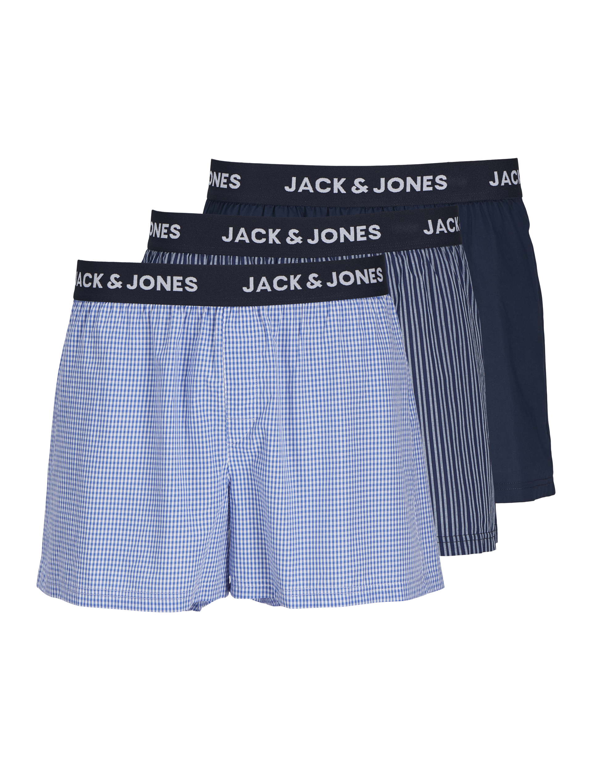 Jack & Jones Men's 3pk Pure Cotton Checked Woven Boxers - L - Navy Mix, Navy Mix