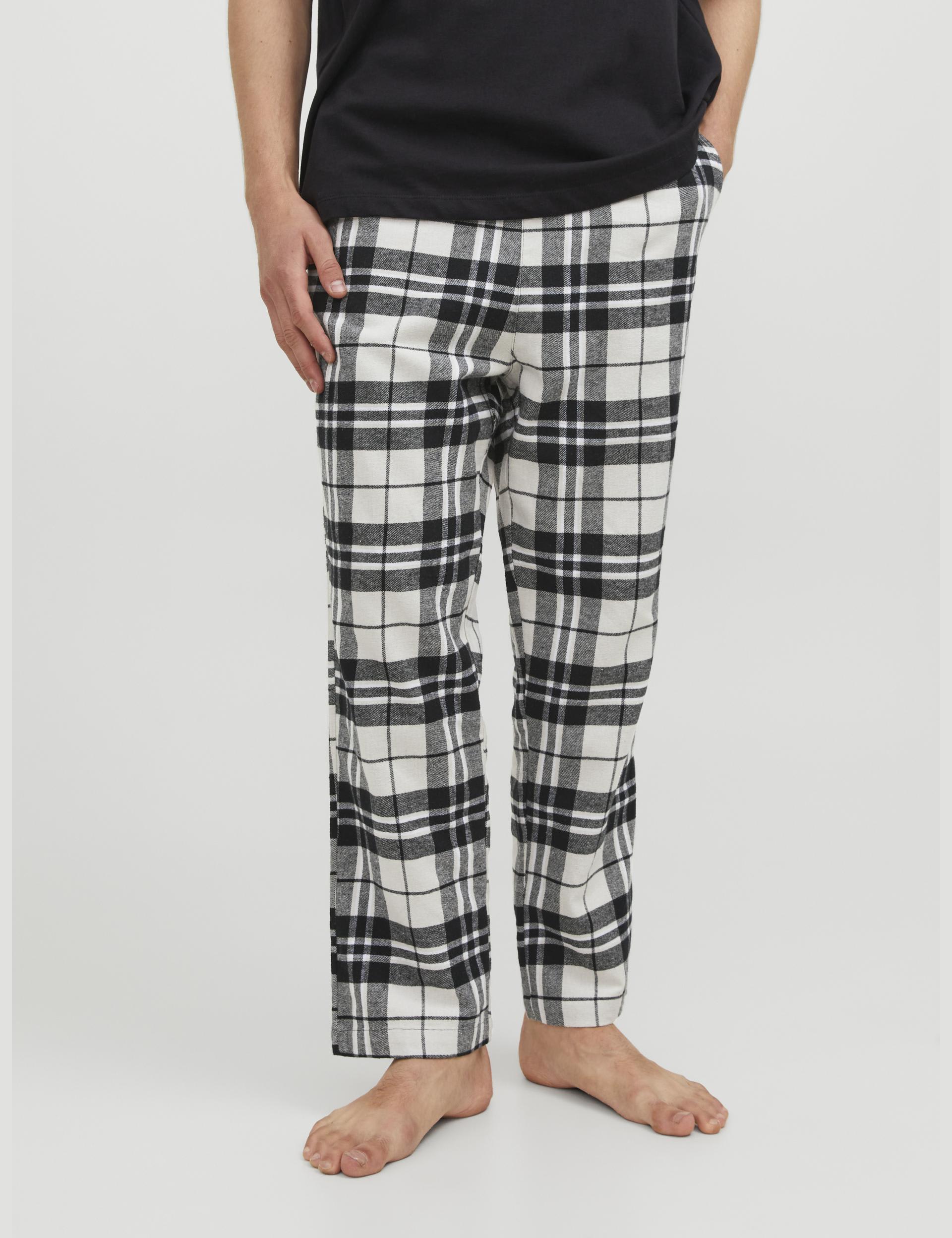 Jack & Jones Men's Pure Cotton Checked Pyjama Bottoms - White Mix, White Mix