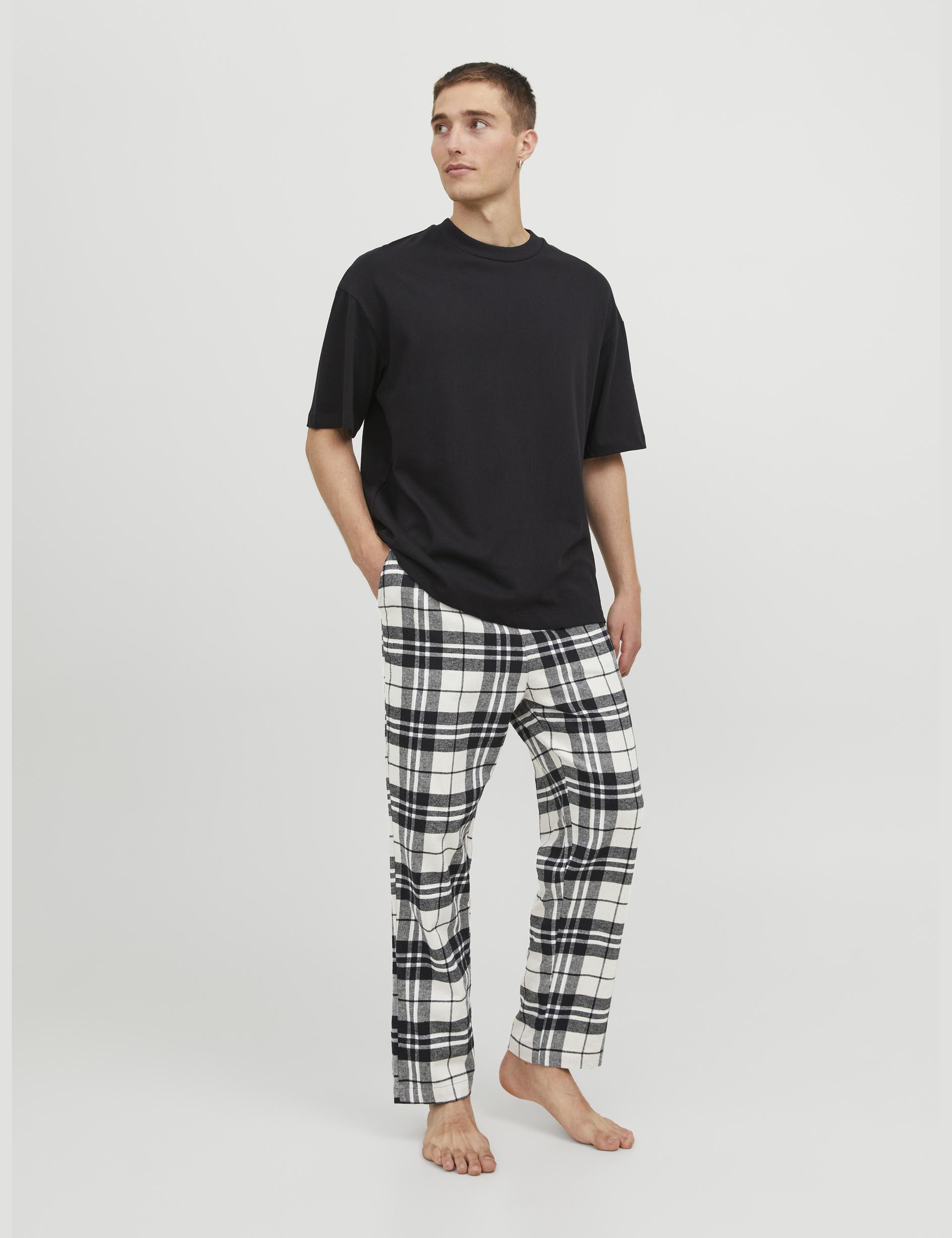 Jack & Jones Men's Pure Cotton Checked Pyjama Bottoms - White Mix, White Mix