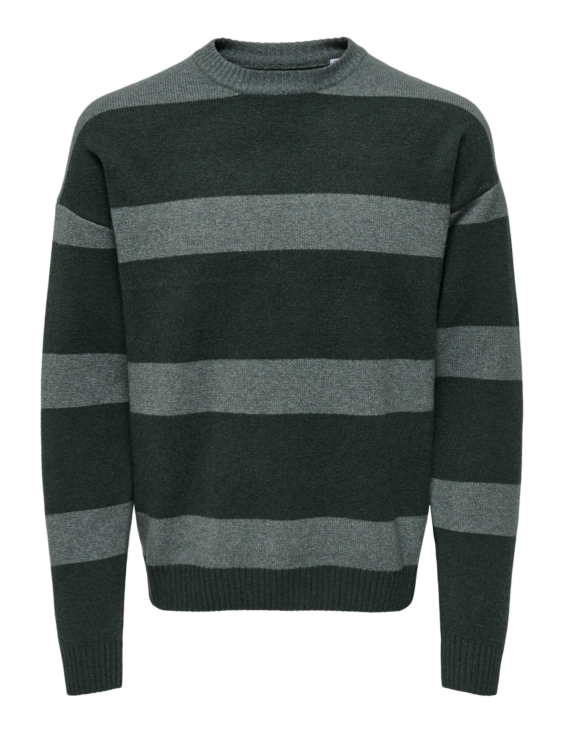 Only & Sons Men's Striped Crew Neck Jumper - Green Mix, Green Mix