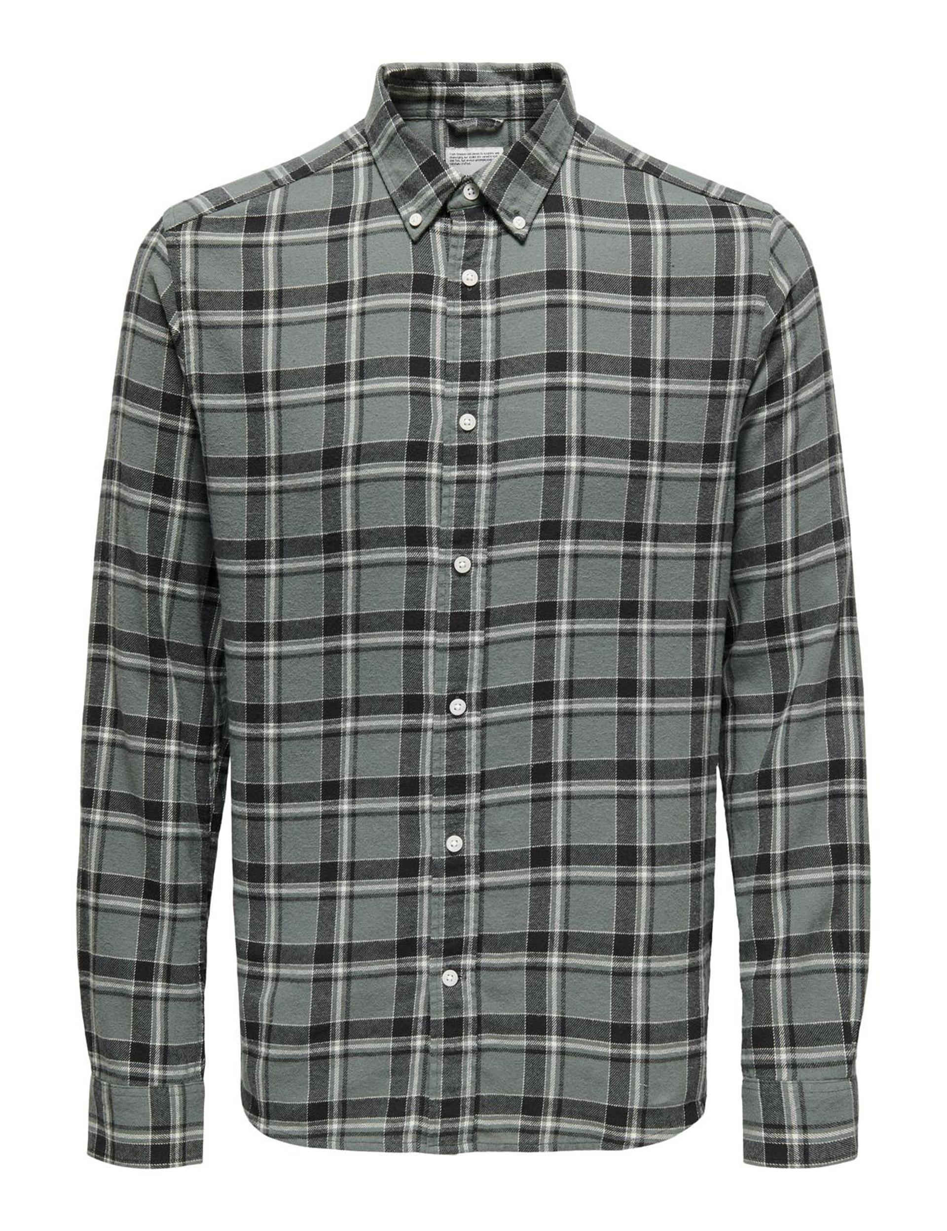 Only & Sons Men's Pure Cotton Check Shirt - L - Blue Mix, Blue Mix