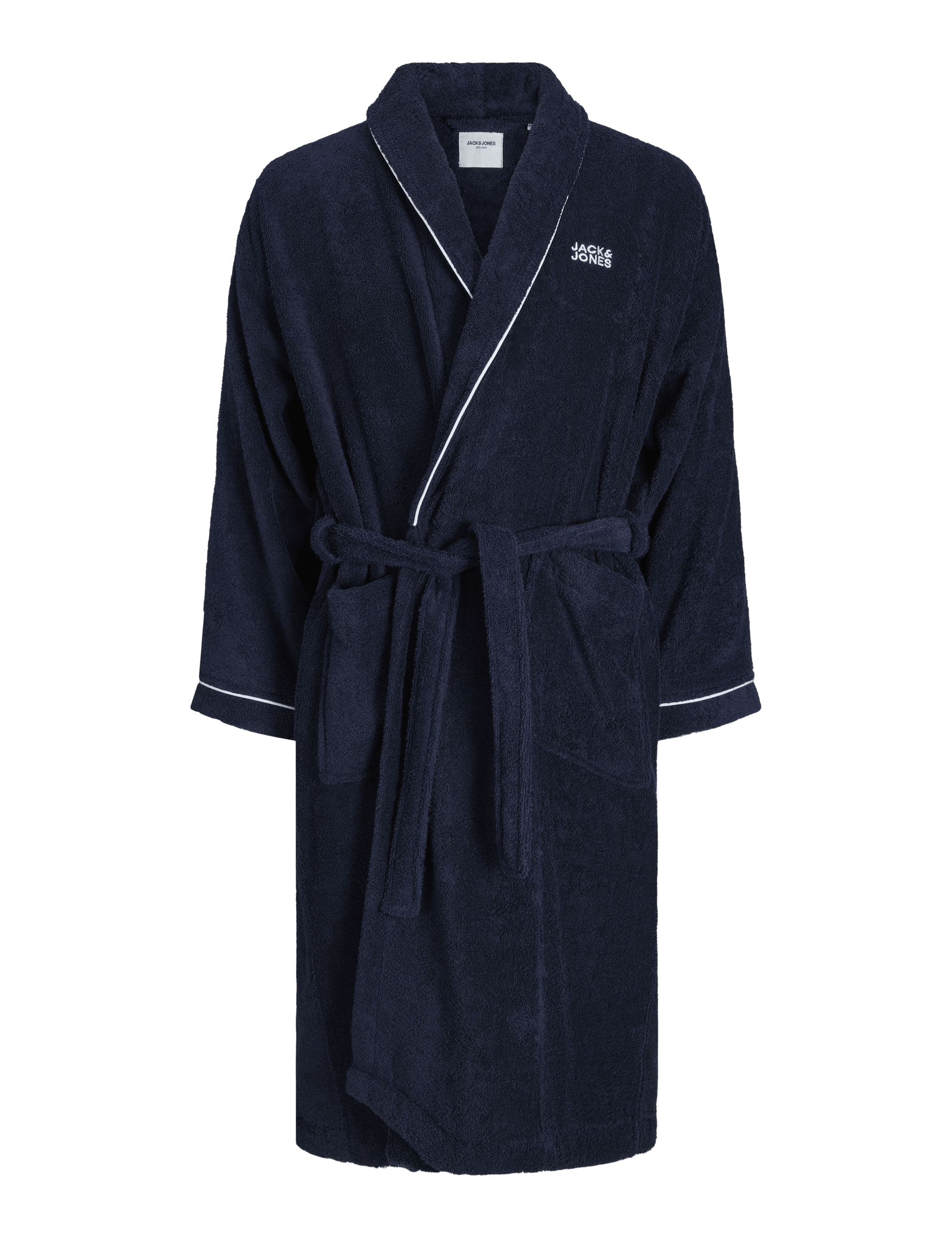 Jack & Jones Men's Pure Cotton Logo Hooded Dressing Gown - S-M - Navy, Navy